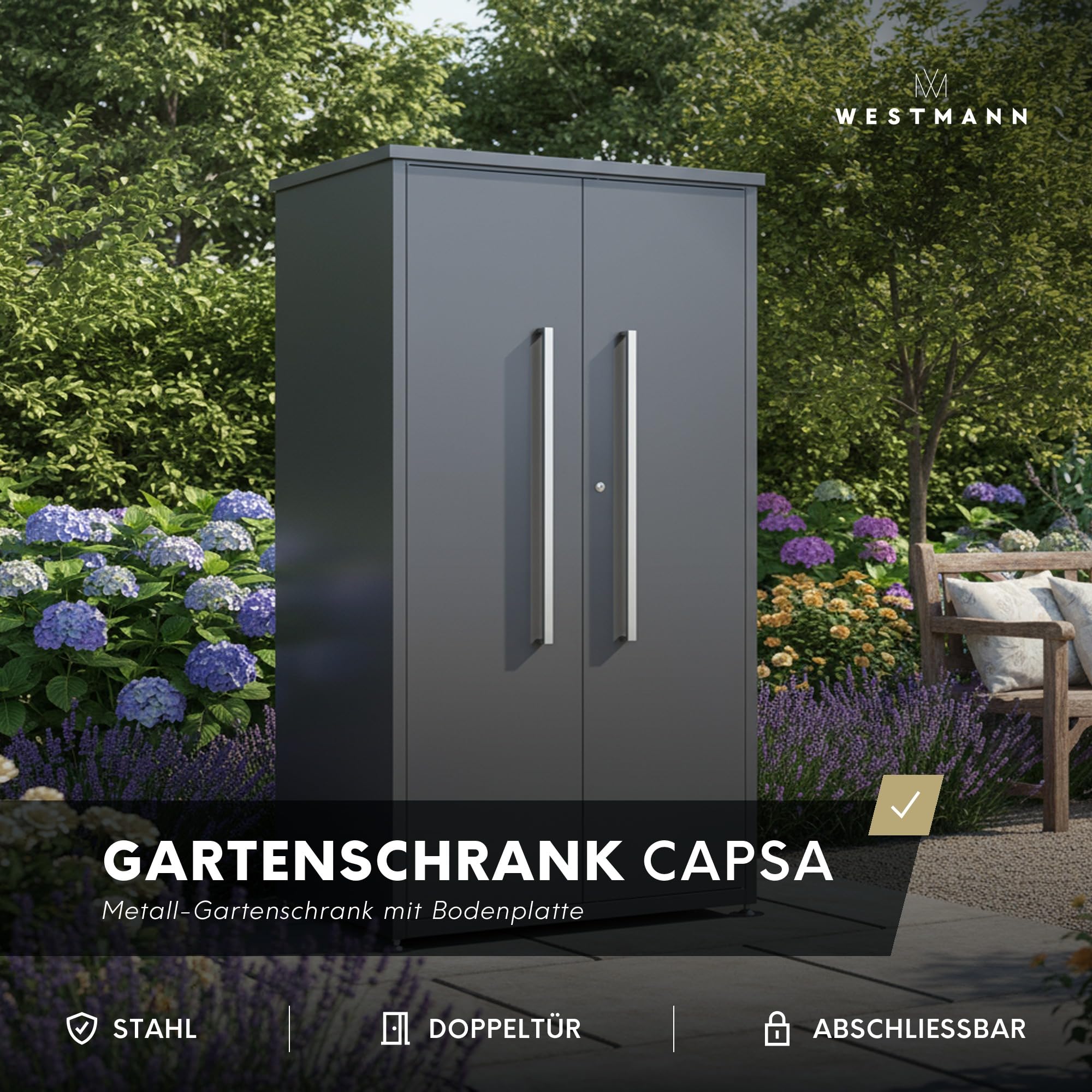 WESTMANN Capsa Gartenschrank, 90x65x187 cm, Metall, Anthrazit