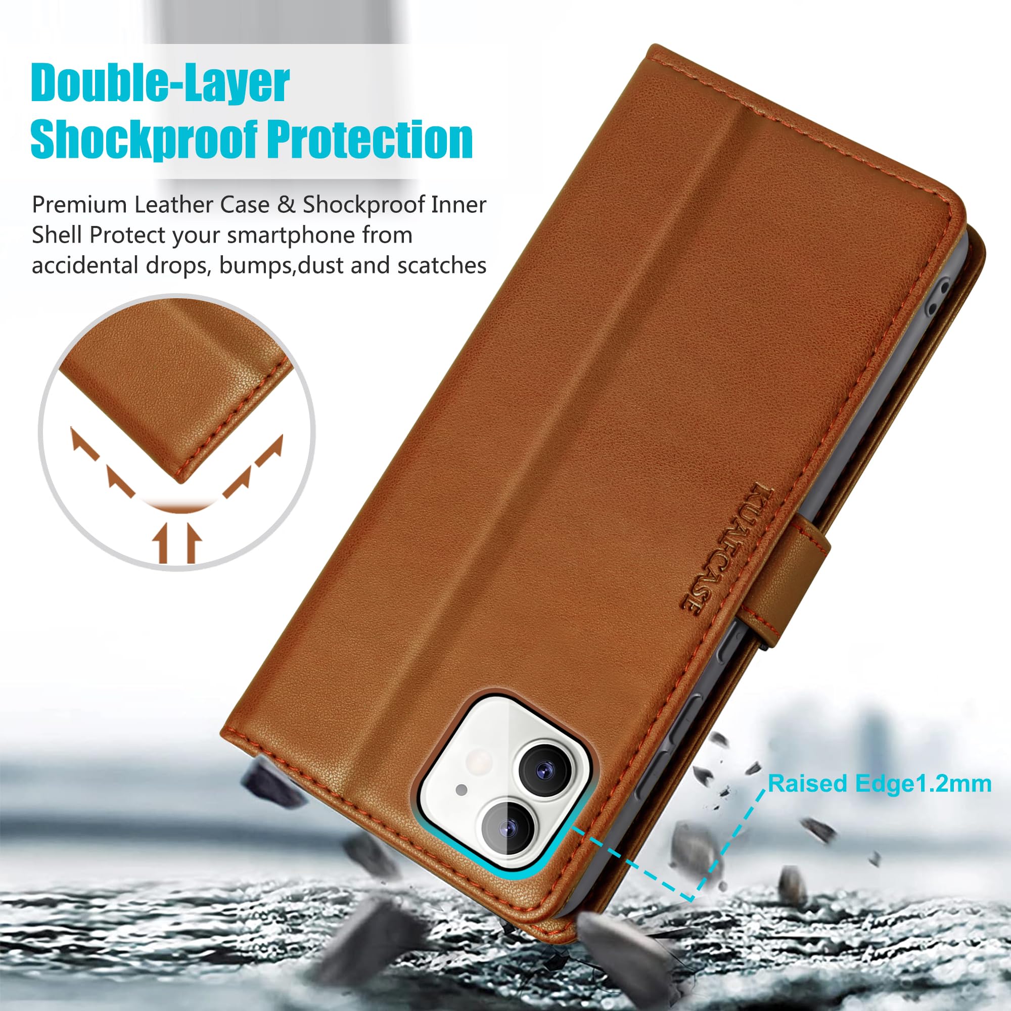 Kuafcase Compatible for iPhone 12/12 Pro Case with 4 Card Slots Magnetic Closure Kickstand Shockproof Protective Phone Case Compatible for iPhone 12/12 Pro - Image 3