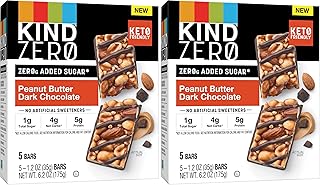 KIND ZERO Added Sugar Bars,Peanut Butter Dark Chocolate,Keto Friendly Snacks,Gluten Free,5g Protein,5 Count (Pack