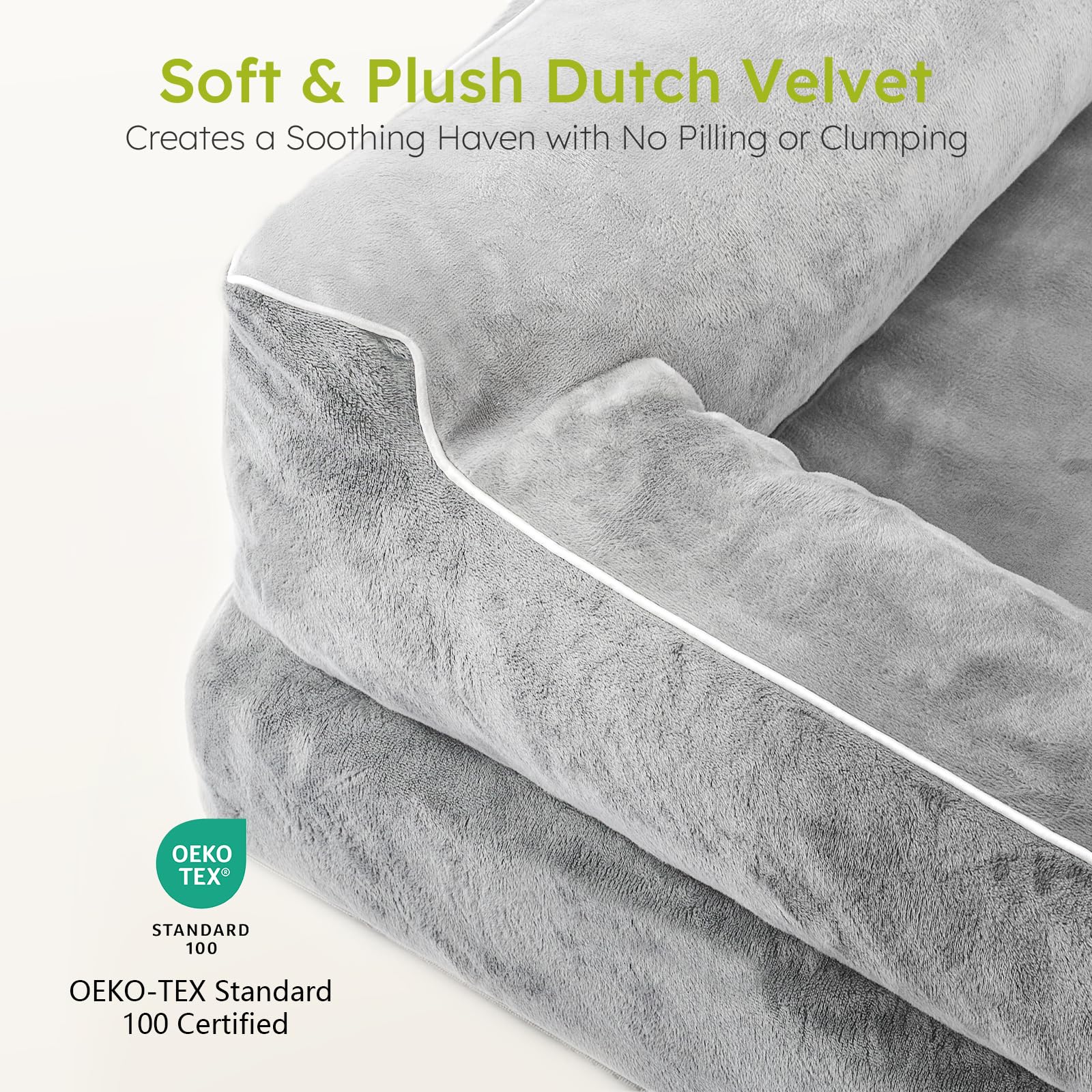 CWAWZ Dog Beds for Large Dogs, Orthopedic Pet Bed with Cooling Gel Memory Foam, Waterproof Large Dog Beds with Removable Washable Cover, 36" Pet Sofa Dutch Velvet with Blanket Bone Toy, Light Gray - image 3