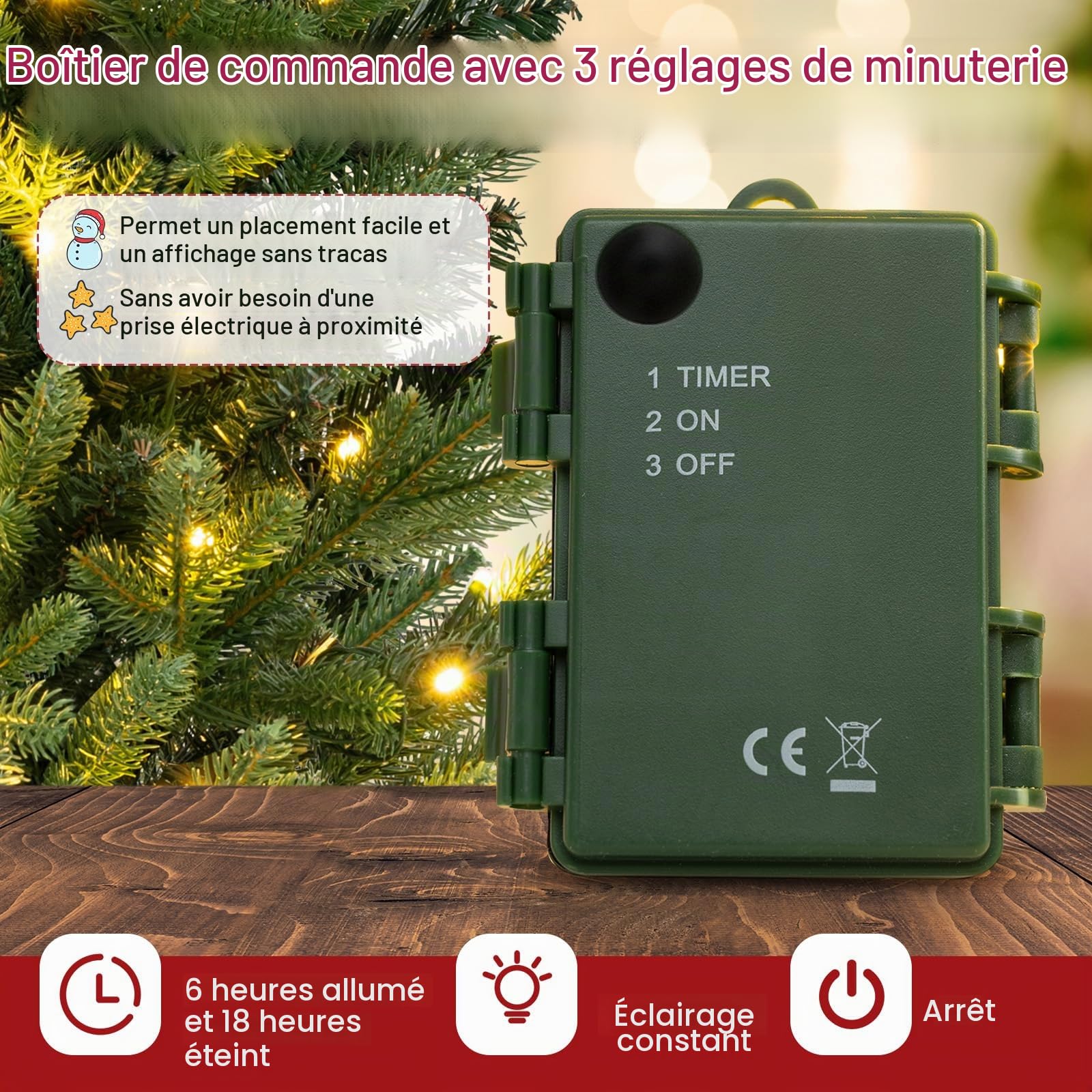 FANTASK Mini Sapin de Noël avec éclairage, Petit Sapin de Noël Artificiel, Sapin de Noël avec 50 lumières LED Blanches Chaudes et minuterie, Sapin de Table pour décoration de Noël, 90 cm