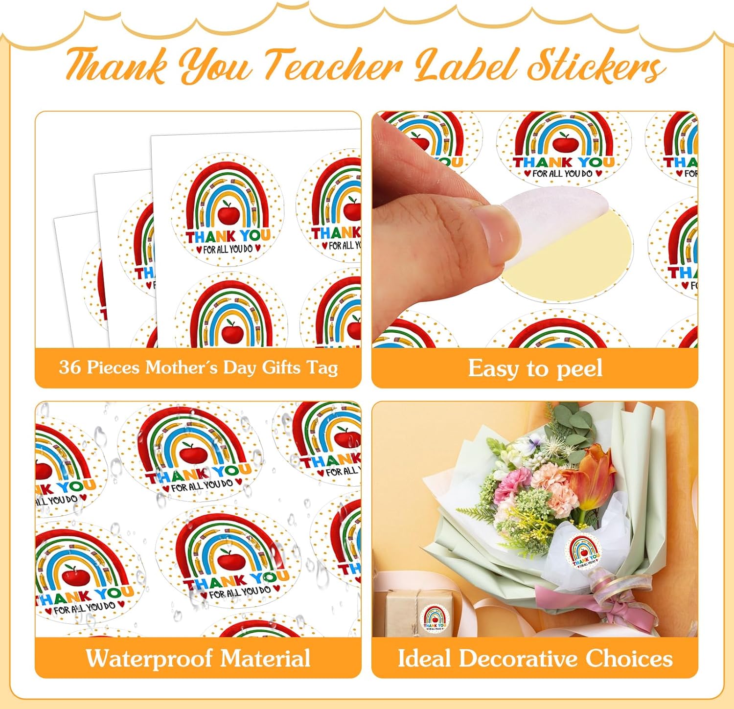 PETCEE Teacher Appreciation Gifts Stickers - Thank You Teacher Label Stickers 1.5"Teachers Gifts Tags for Women 36Pcs Appreciation Gift for Teachers for Envelope Seals Gift Wrap Box Cards Party Favors - Image 4
