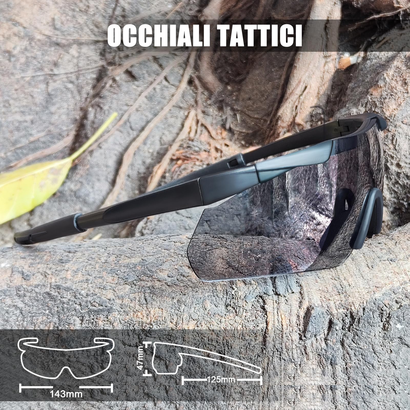 Radsportbrille – UV-Schutz, 3 wechselbare Gläser, verstellbares Headband – Leicht und bequem (schwarz)