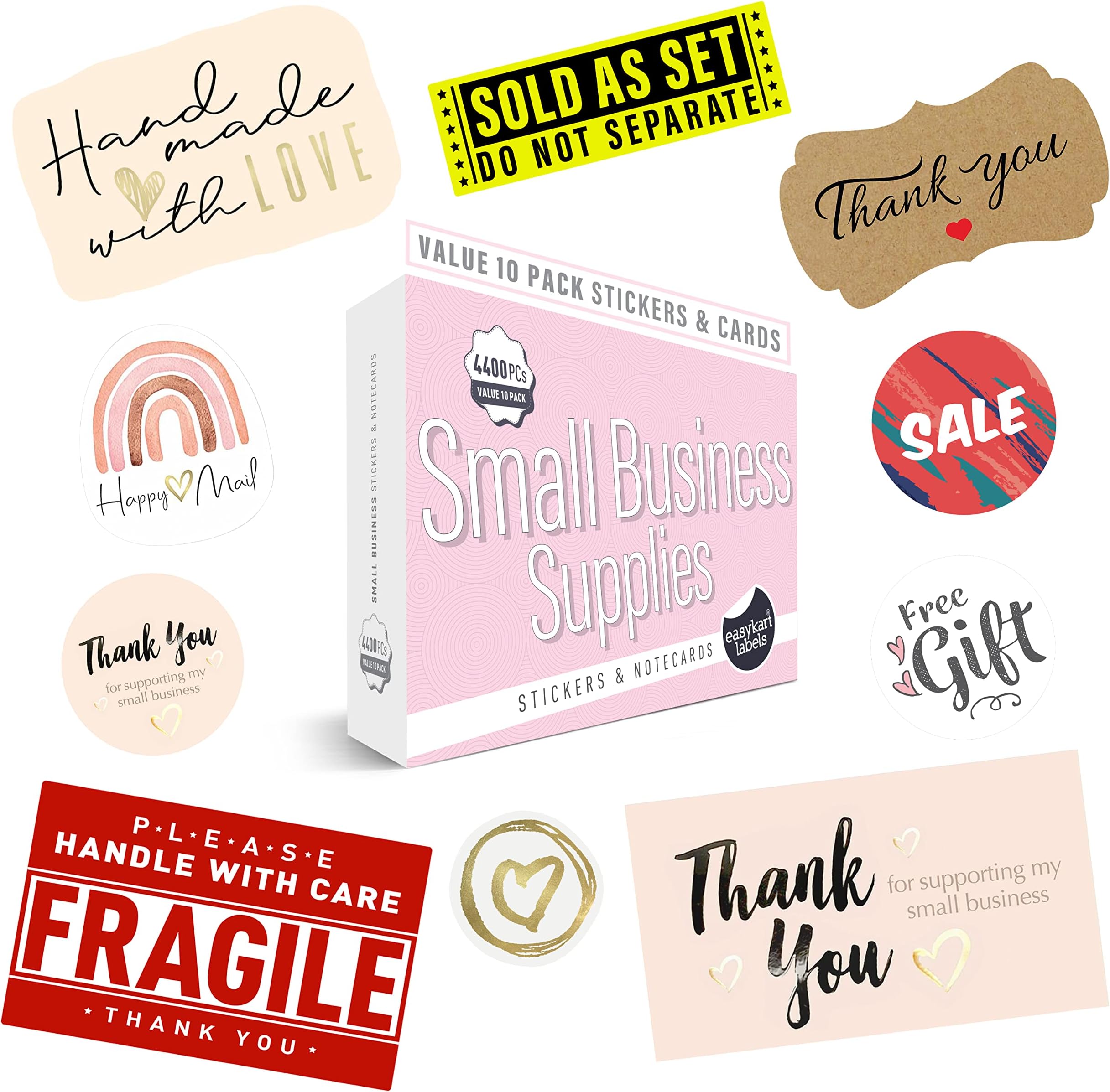 Easykart 4400 PCs Small Business Supplies Stickers & Cards Kit, Thank You Stickers, Happy Mail Stickers Handmade with Love Stickers, Fragile, Sold as Set Customer Appreciation Stickers