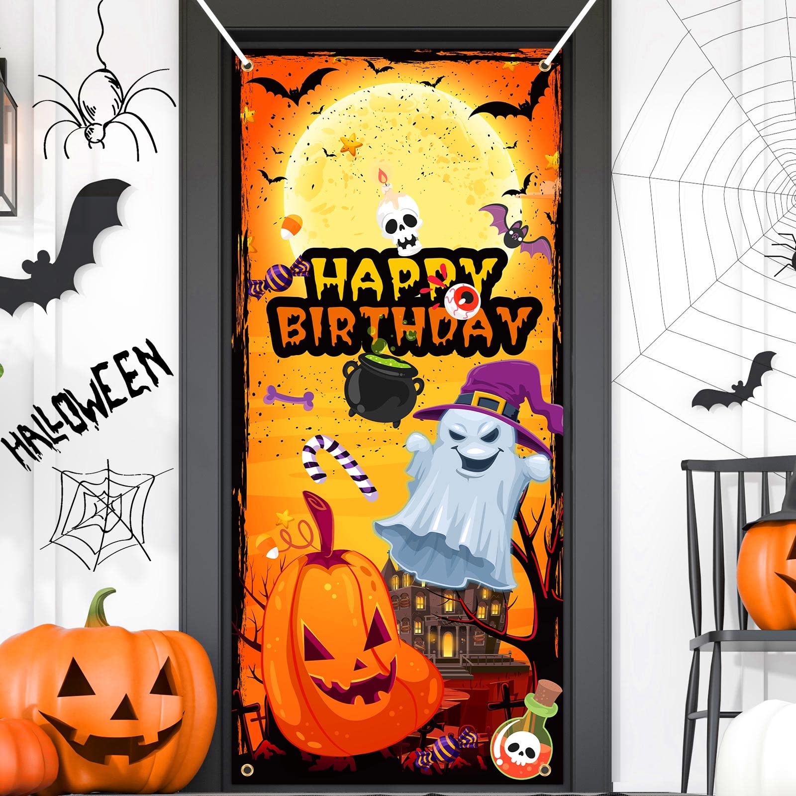 Housse De Porte Décorative - Décoration Fête Pour Halloween, Noël, Anniversaire, Mariage - 90x210 Cm - Polyester Lavable