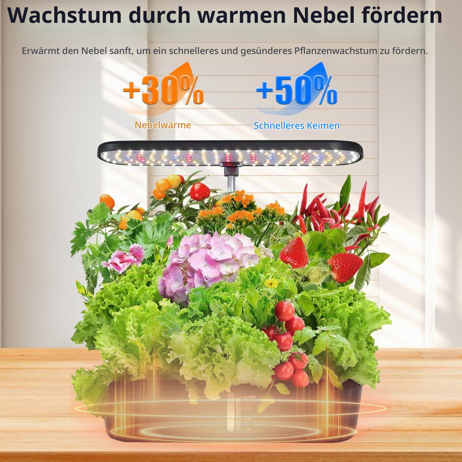 Hydroponisches Anzuchtsystem 52 Hülsen, 24W Vollspektrum-LED Wachstumslampe, 4L Wassertank mit Auto-Timer & Smart Bewässerungssystem, Pflanzenkeimungs Kit für Blumen, Gemüse & Sämlinge