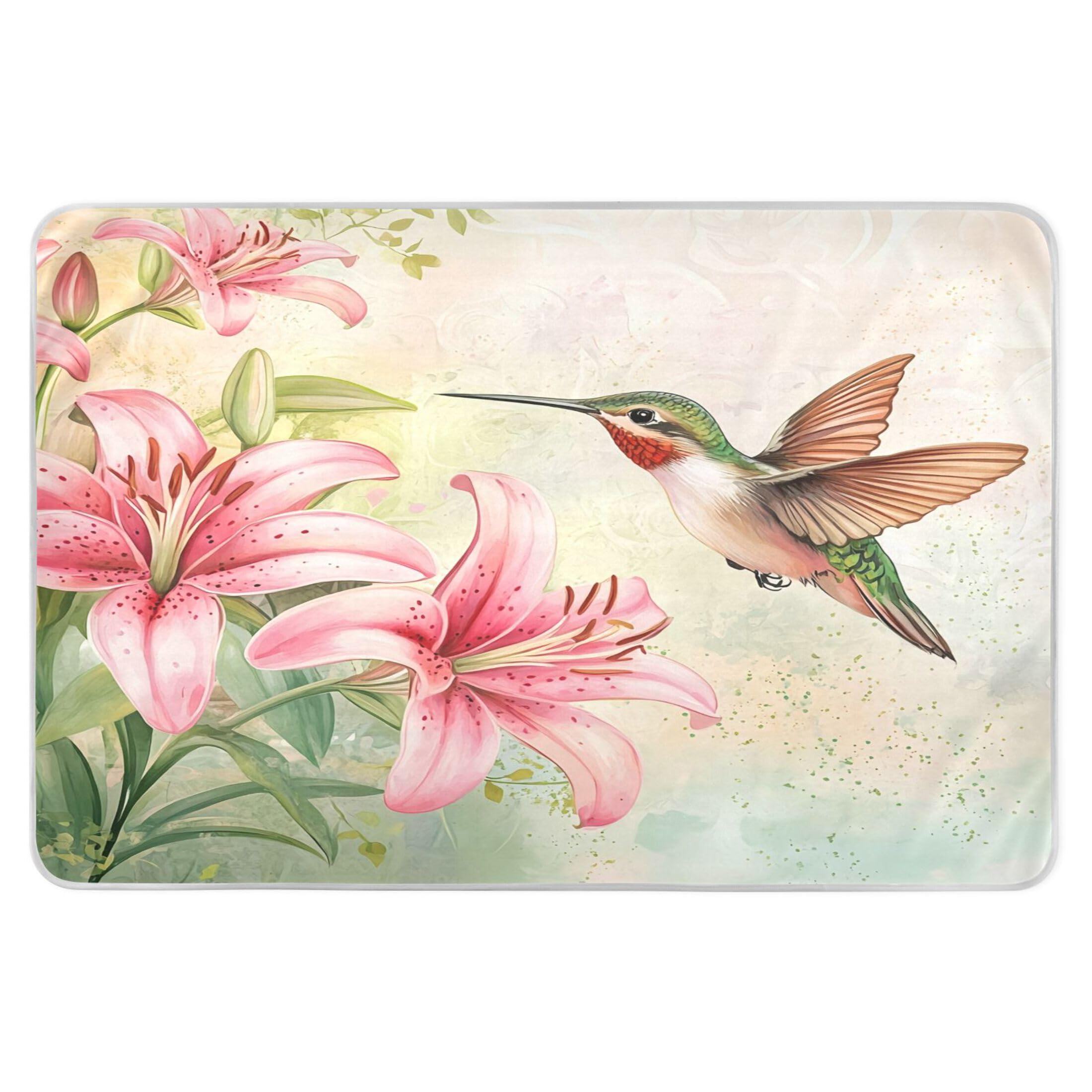 Takiito Hummingbird Pink Lilies Bed Pad Reusable Bed Underpad Washable Waterproof Leak-Proof Quick Dry Incontinence Pee Pad for Toddlers Kids Adults Pets 34x52 in