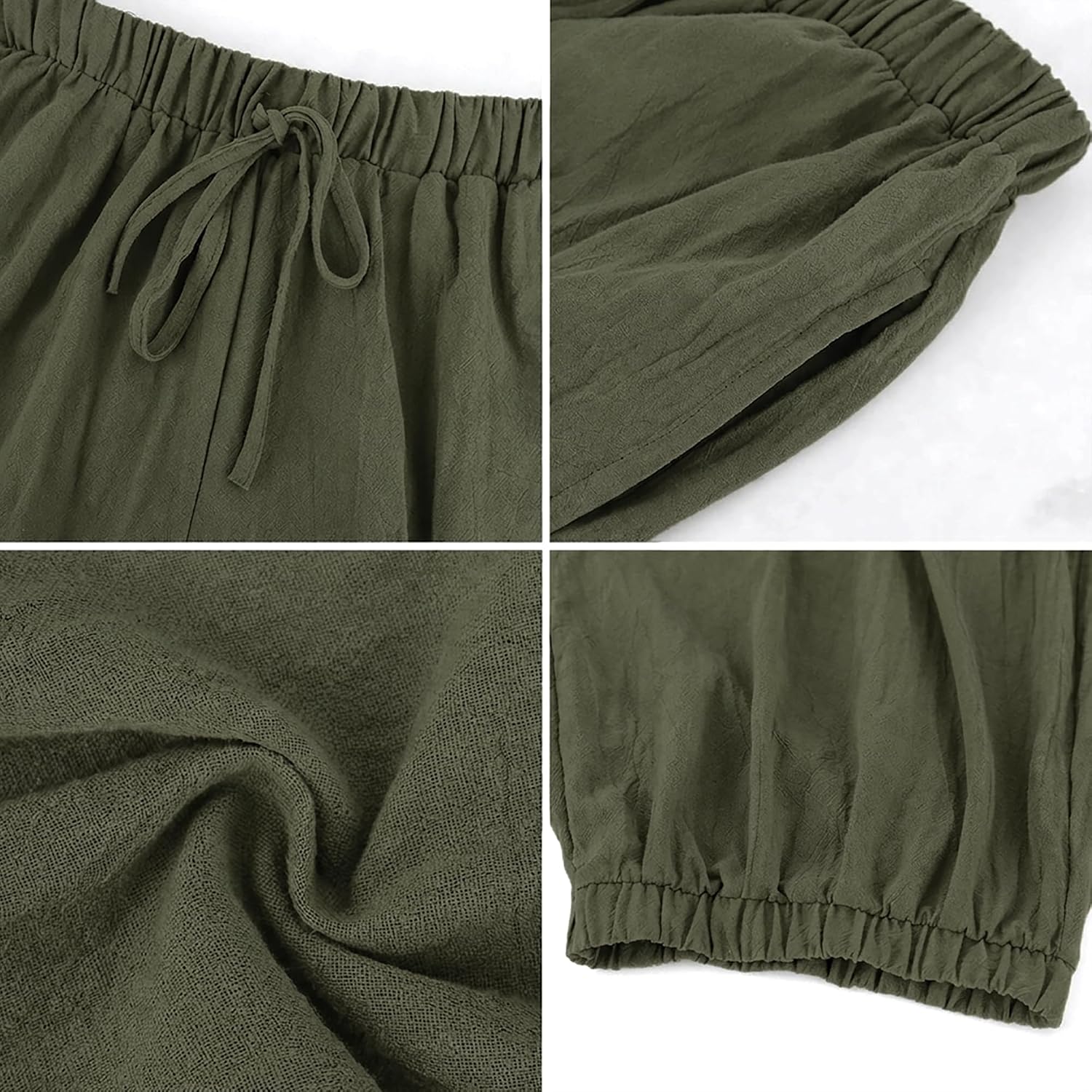 VZQI Men's Linen Harem Capri Shorts Linen Drawstring Balloon Pants Loose Fit for Beach Yoga Costume