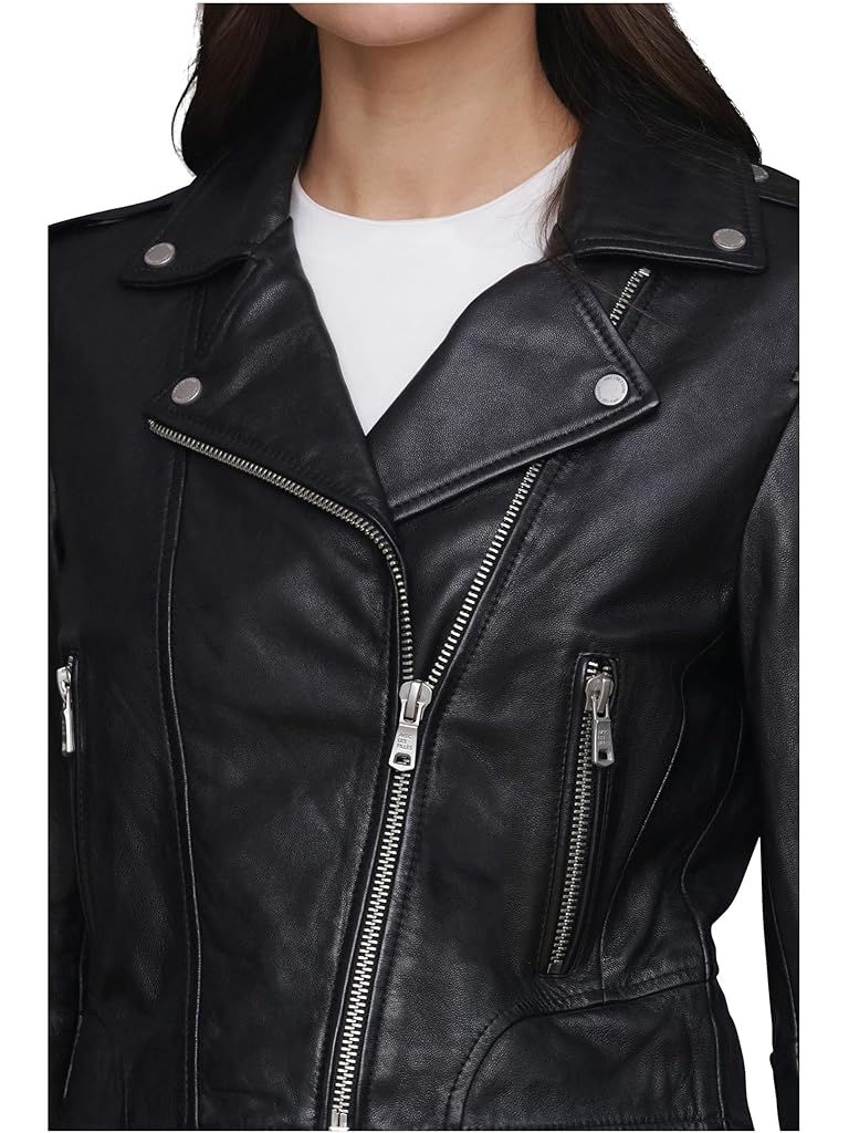 Black Avec Les Filles Leather Biker Jacket