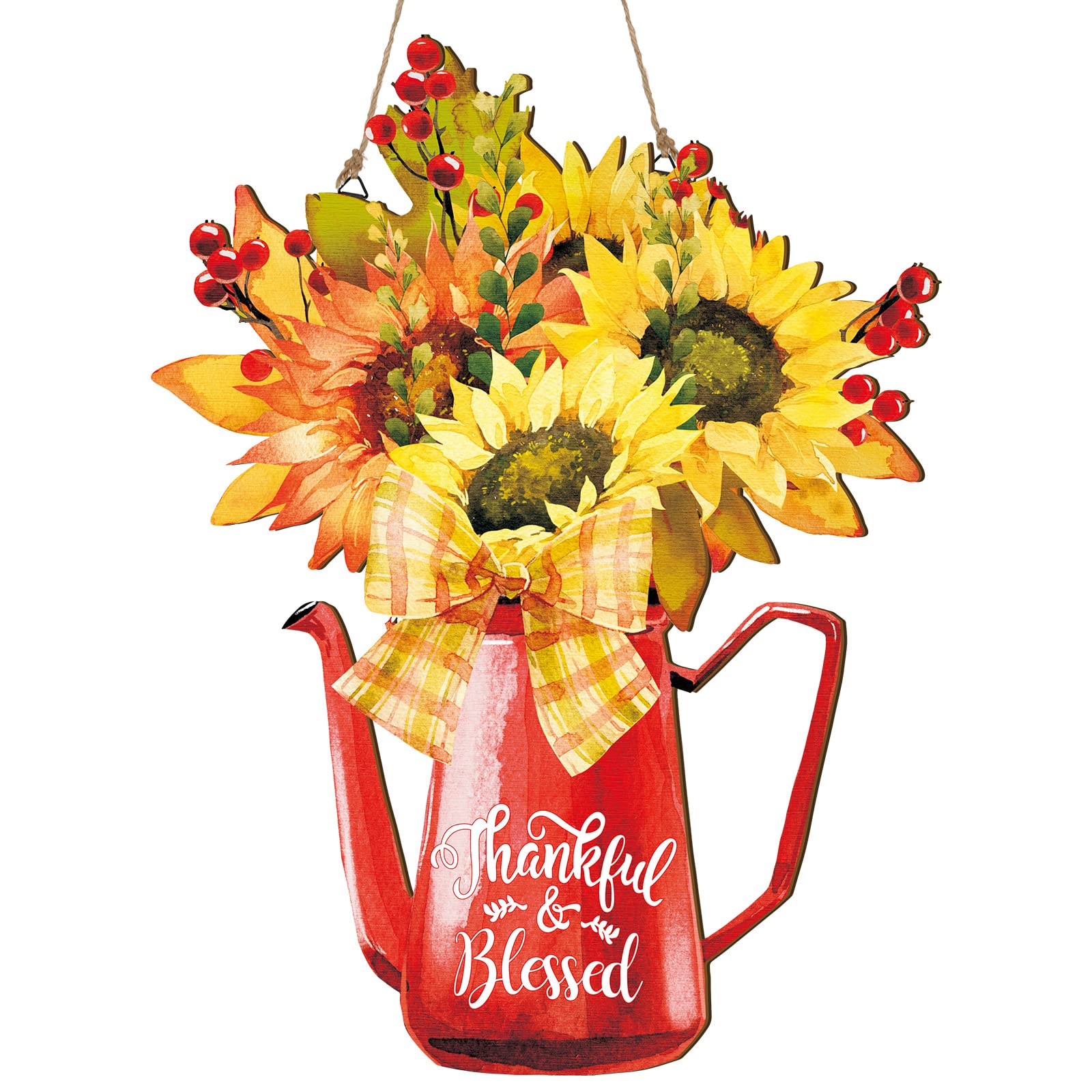 Fall Sign Thankful and Blessed Door Sign Wooden Farmhouse Home Sign with Fall Sunflower for Porch Farmhouse Thanksgiving Autumn Front Door Outdoor Home Decor