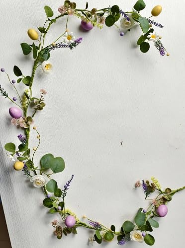 NeoL'artes Easter Garland Decor, Artificial Mantle Garland with Pastel Easter Eg