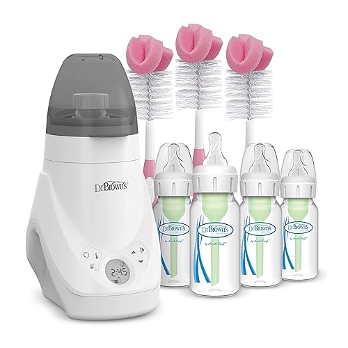 Miniatura 1 de Dr. Brown's Calentador de biberones y esterilizador de lujo para biberones y frascos de comida para bebés con opciones anticólicos + biberones de 4