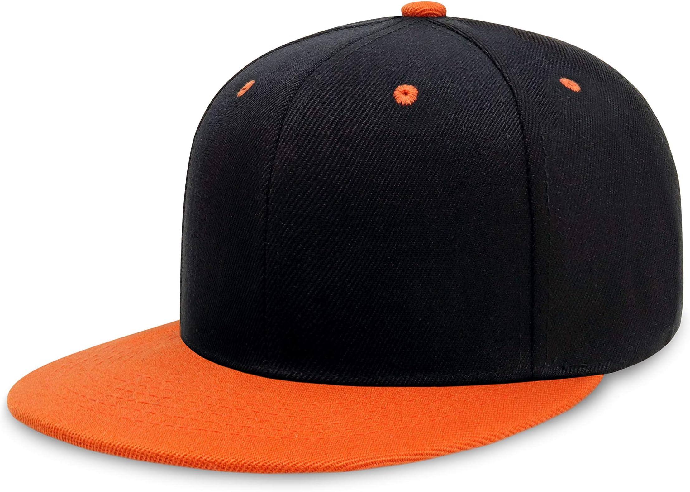 CHOK.LIDS Flat Bill Visor Classic Snapback Hat Blank Adjustable Brim High Top End Trendy Color Style Two Tone Baseball Cap (Black/Orange)