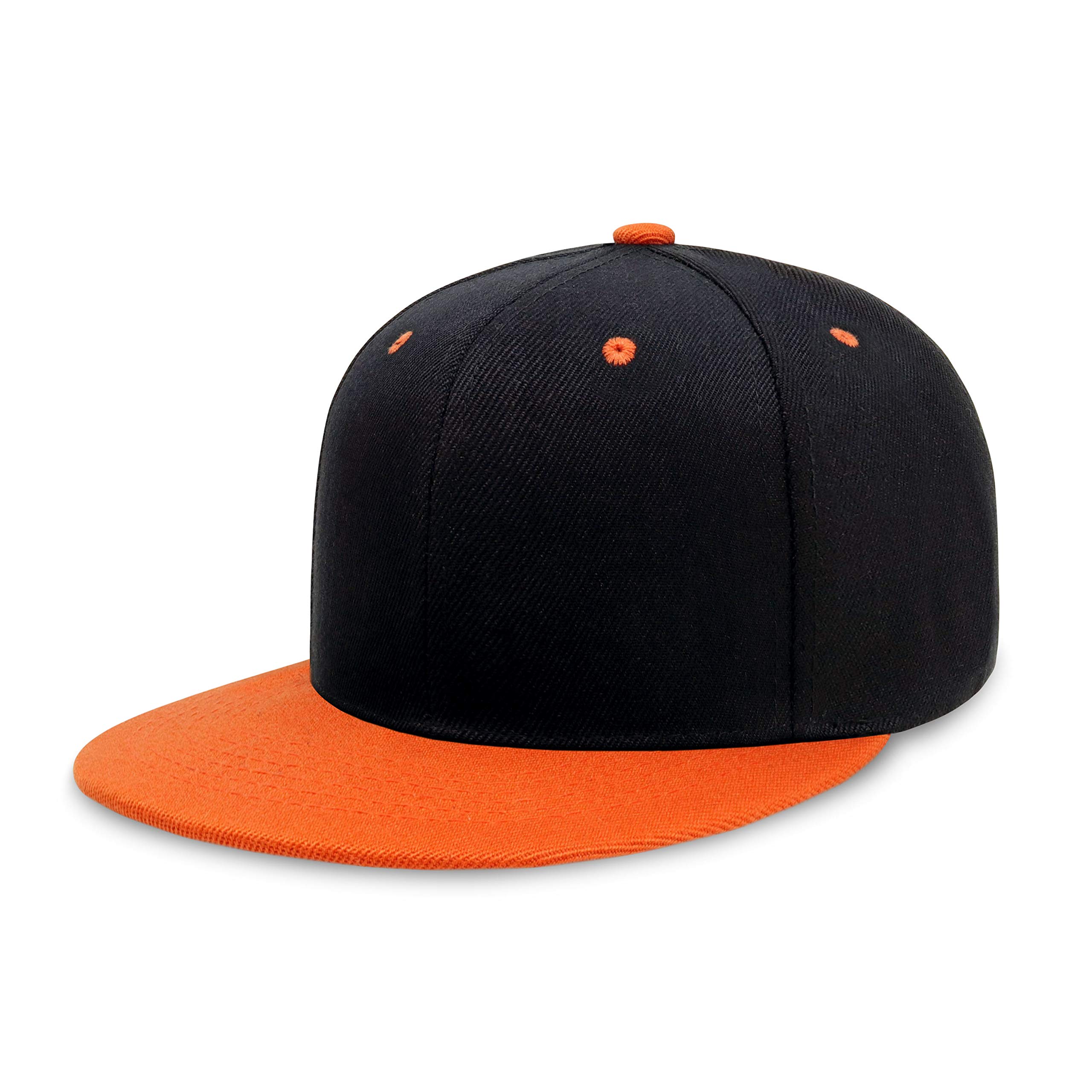 CHOK.LIDS Flat Bill Visor Classic Snapback Hat Blank Adjustable Brim High Top End Trendy Color Style Two Tone Baseball Cap (Black/Orange)