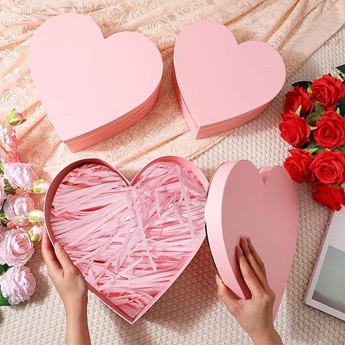 Miniatura 2 de Glenmal Juego de 3 cajas de regalo en forma de corazón con cuerdas LED y relleno de papel triturado de 3.53 oz, cajas de regalo decorativas para el