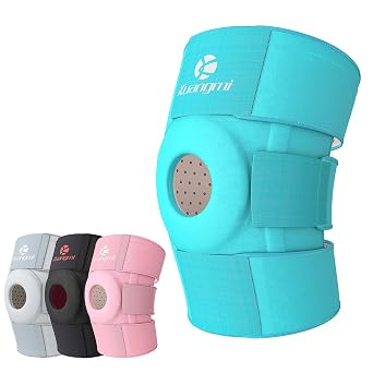 Kuangmi Knee Brace with Side Stabilizers & Patella Gel Pad,Adjustable Compression Knee Support with Arthritis Relief,Injury Recovery,Running,Weightlifting,Climbing,BasketballBlue,2-Springs,S/M