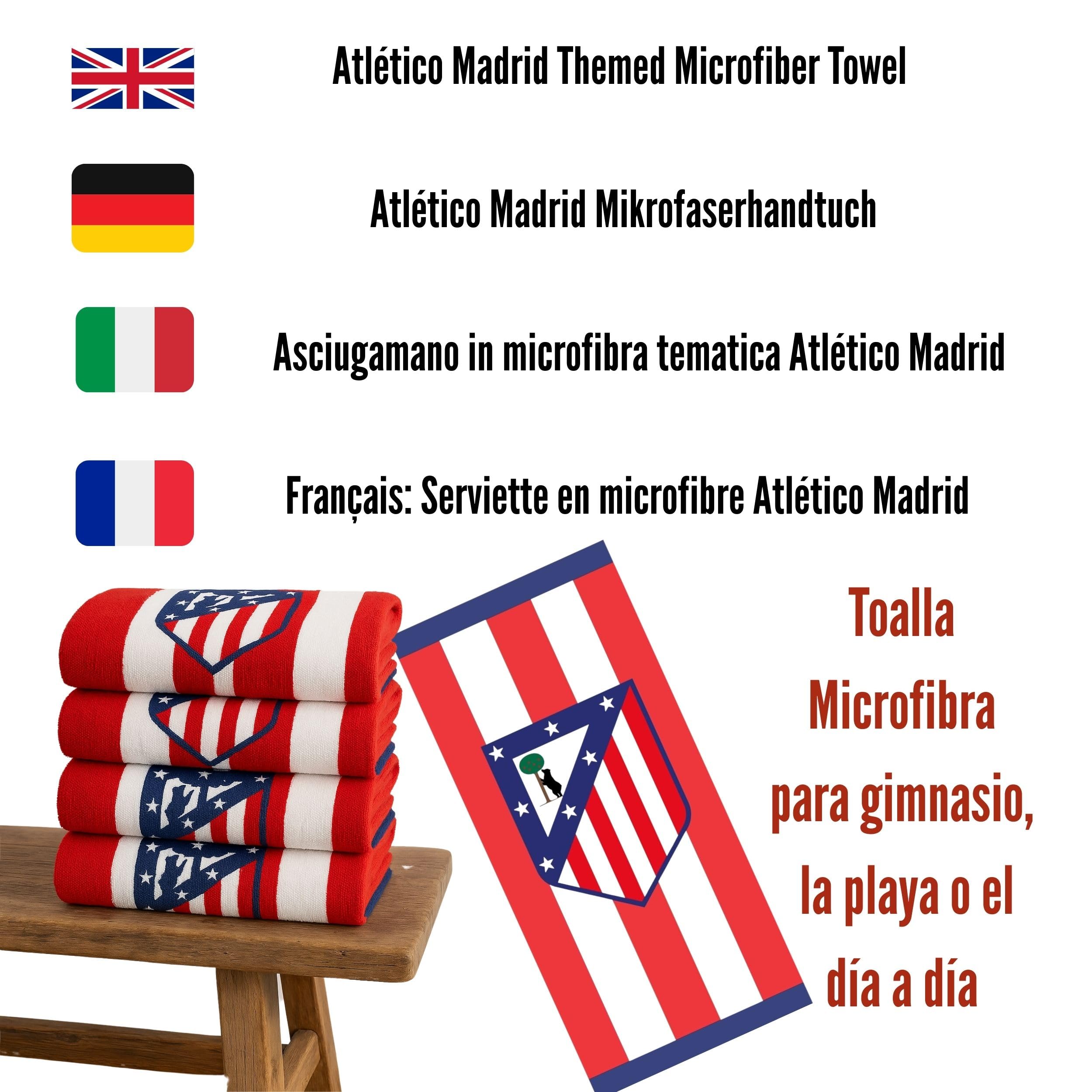 SaoTi Toalla Baño Grande Microfibra 140 x 70 cm Secado Rápido - Toallas Playa Grandes - Toalla Atletico de Madrid Rayas Rojiblancos