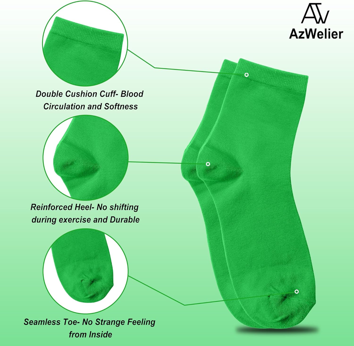 Azwelier Unisex Colorful Quarter Ankle Athletic Socks Breathable Cotton Blend Crew Style 4 Pairs Pack - Image 3