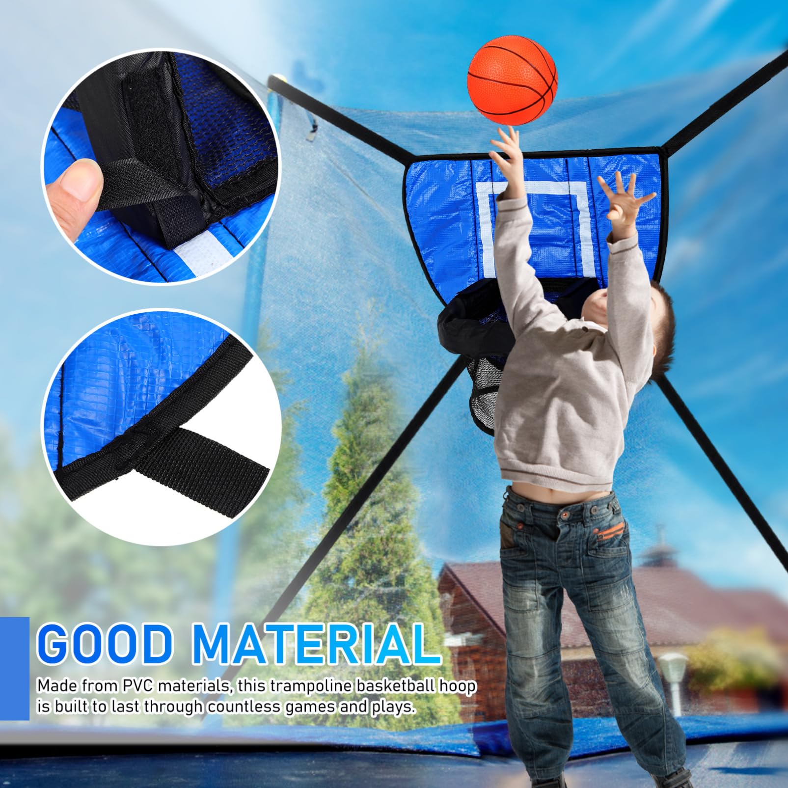 Garneck Trampoline Basketball Hoop Attachment Set with 1 Pump 3 Balls: Kids Trampoline Game Prop for Outdoor Waterproof PVC Basketball Racks