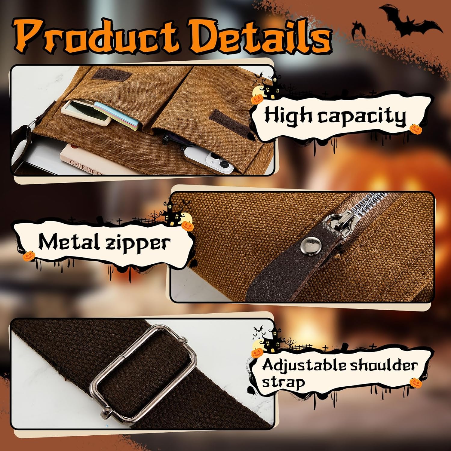 4 Pcs Halloween Costume Adult, Canvas Bag, Straw Cowboy Hat, Brown Faux Leather Whip Adventure Cosplay Outfit(Adult Size)