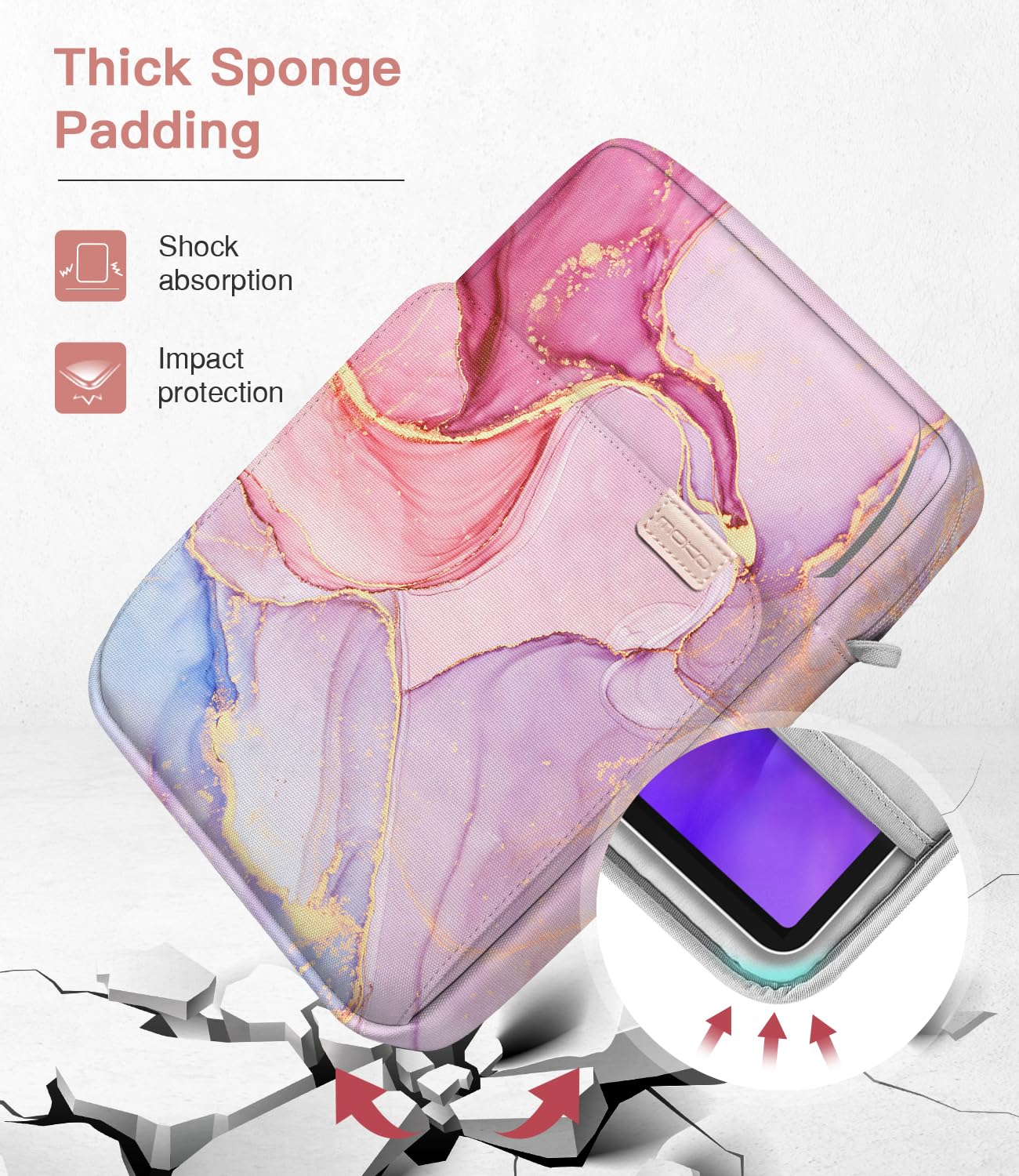 MoKo 9-11 pollici Tablet Sleeve Borsa Maniglia Custodia da trasporto con tracolla Adatto a 11 pollici iPad Air M3, iPad A16 2025, Pro 11", i-Pad 10/9/8/7th Gen, Tab S8/S9 11", Rosa nuvoloso