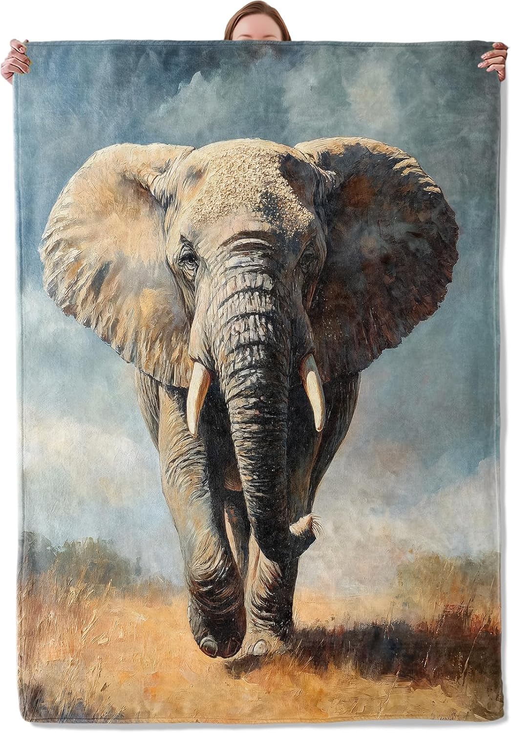 Elephant Blanket, Elephant Flannel Blanket Gifts for Women, Soft Warm Lightweight Animal Print Blankets for Living Room Home Sofa Travel Decor 50" x 60"