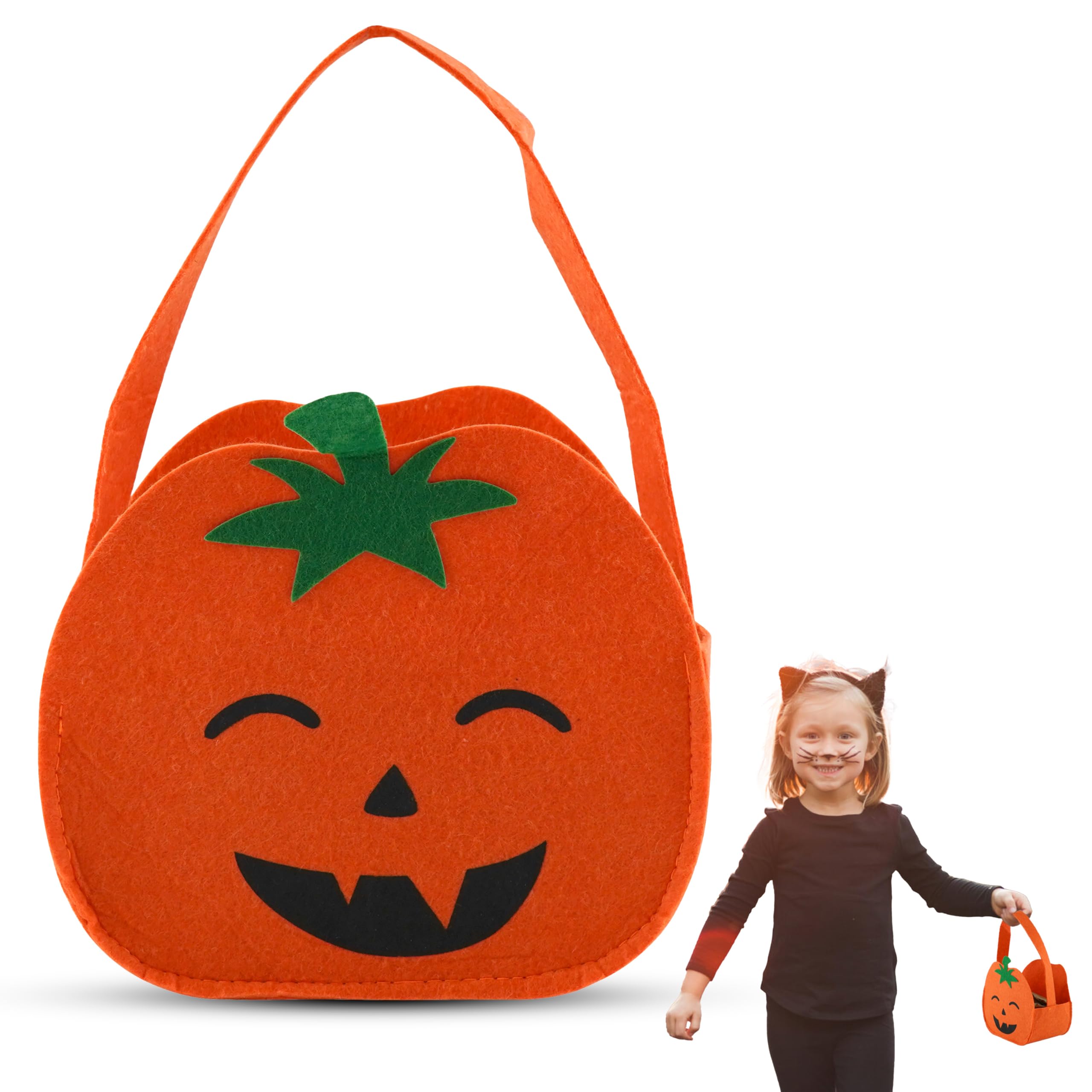 SRV Hub Pumpkin Halloween Candy Bags 27cm - Halloween Pumpkin Candy Basket, Candy Pumpkin Bucket for Trick or Treat, Orange Handbag Tote bag for Halloween Party Favors