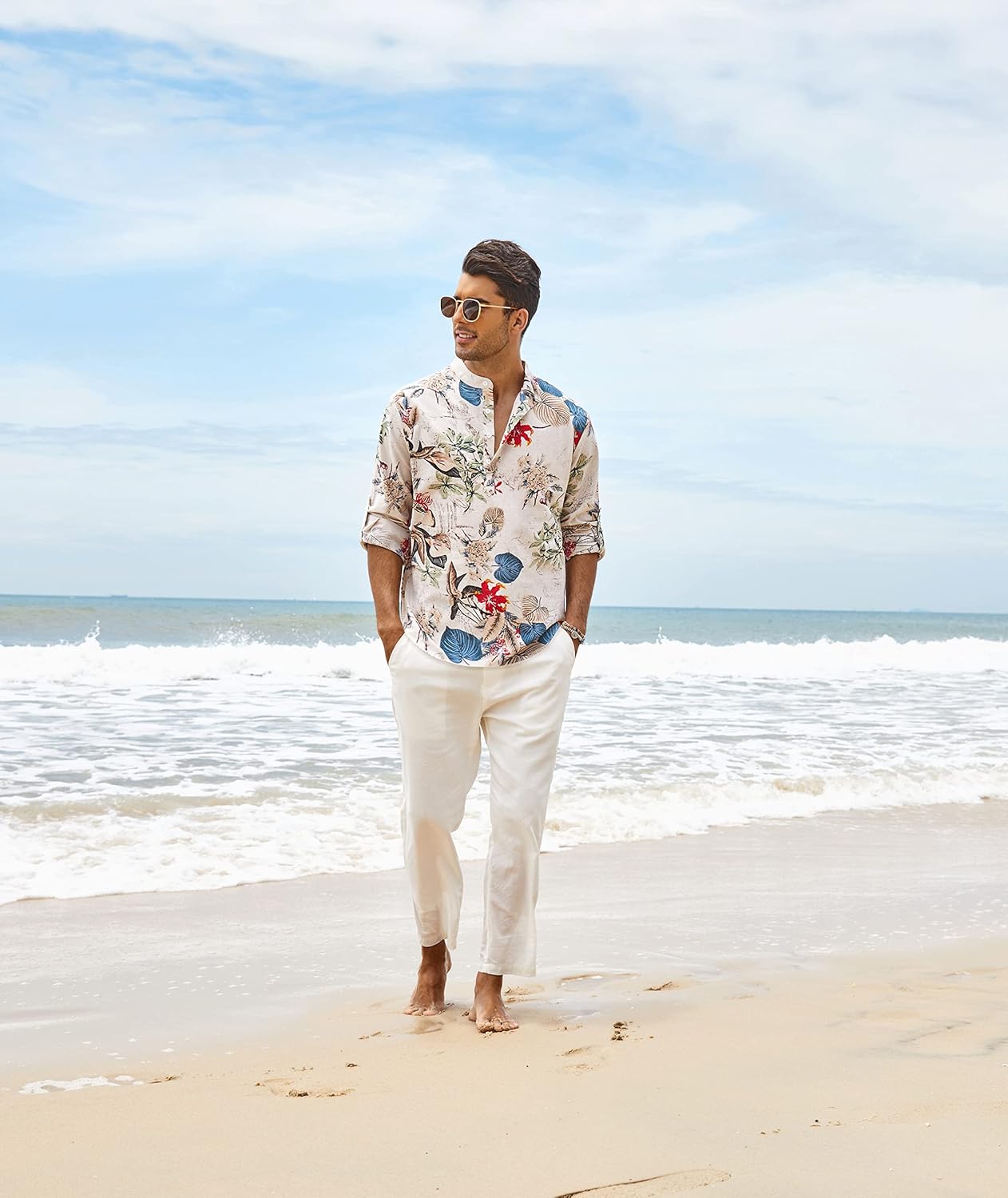 COOFANDY Men's Cotton Linen Henley T-Shirt Long Sleeve Hippie Casual Beach T-Shirts - Image 3