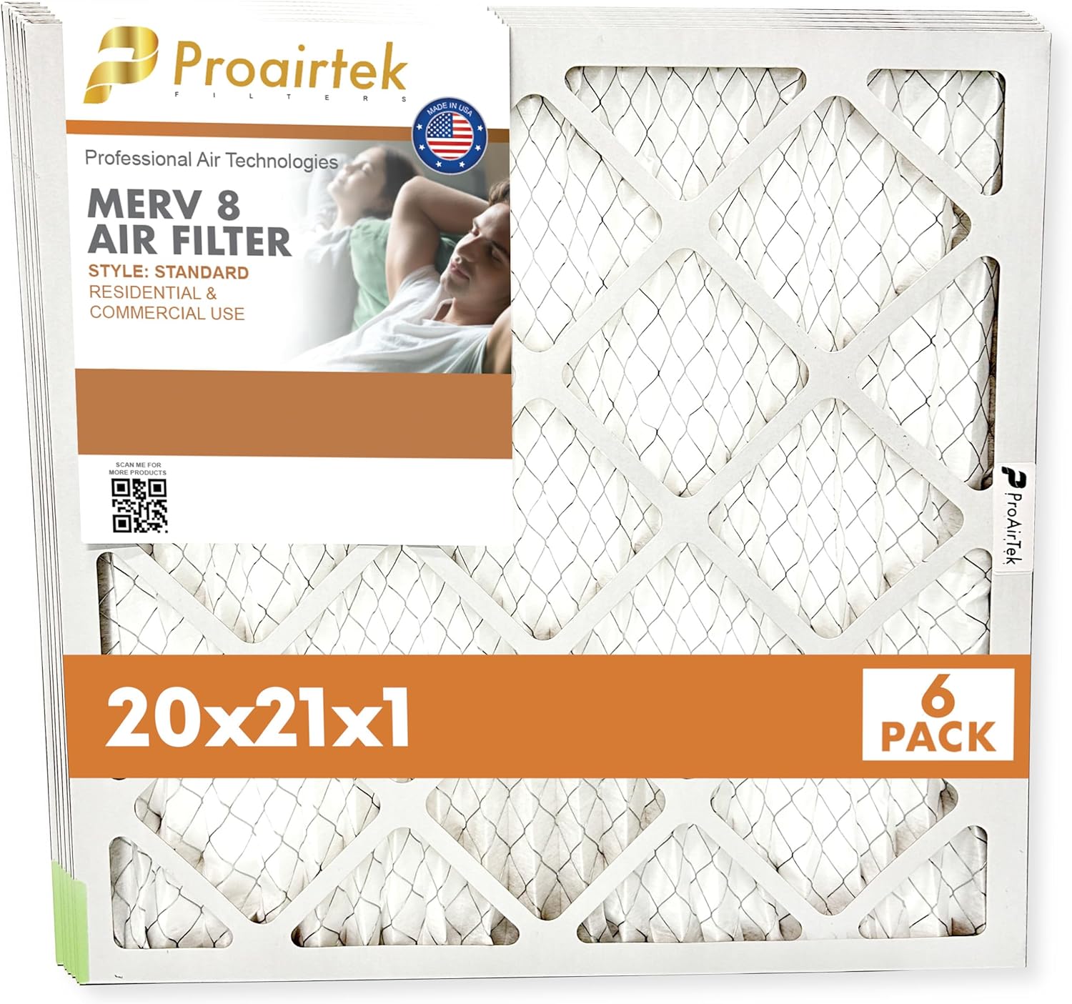 Proairtek AF20211M08SWH Model 20x21x1 Pack of 2 Air Filters, MERV 8; Ideal for Anyone Wanting Clean, Crisp Air in Their Home; Offers Enhanced Airflow and Efficiency; High-performance Filtration
