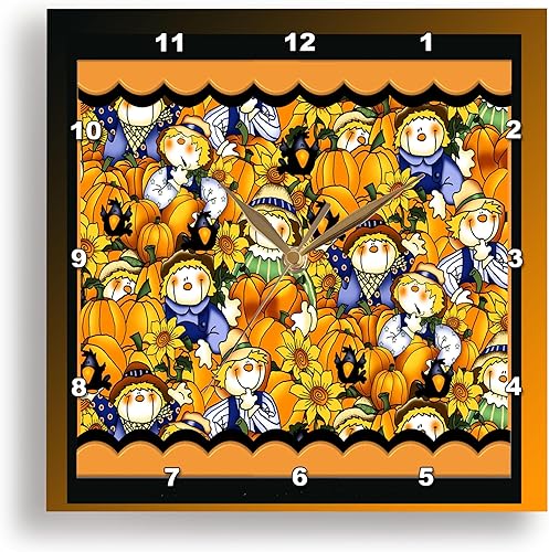 3dRose Beverly espátula Halloween diseñoEspantapájaros, diseño de girasoles, y calabazasRelojes de pared