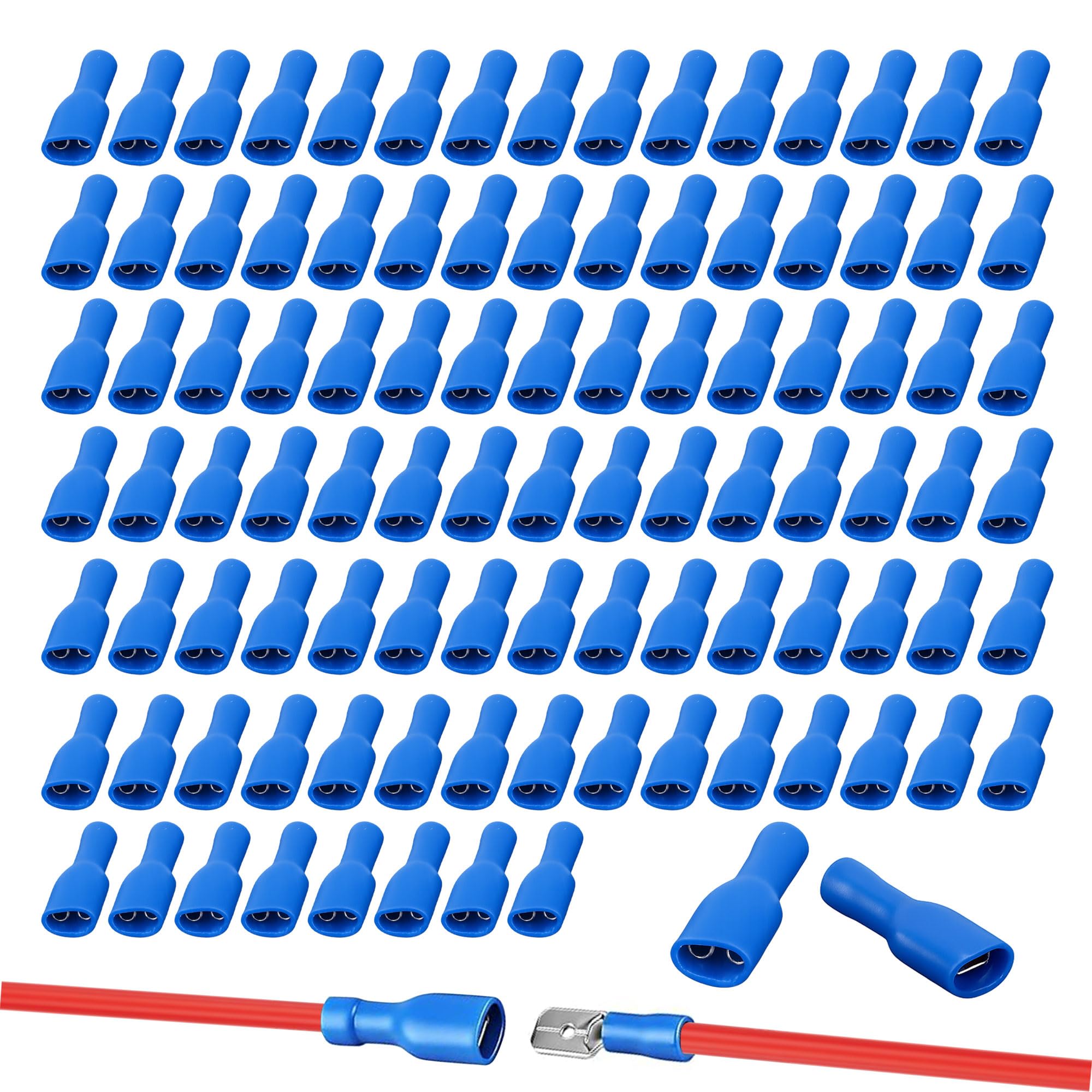 Bansusu 100Pcs Blue 6.3mm Female Fully Insulated Crimp Spade Connector