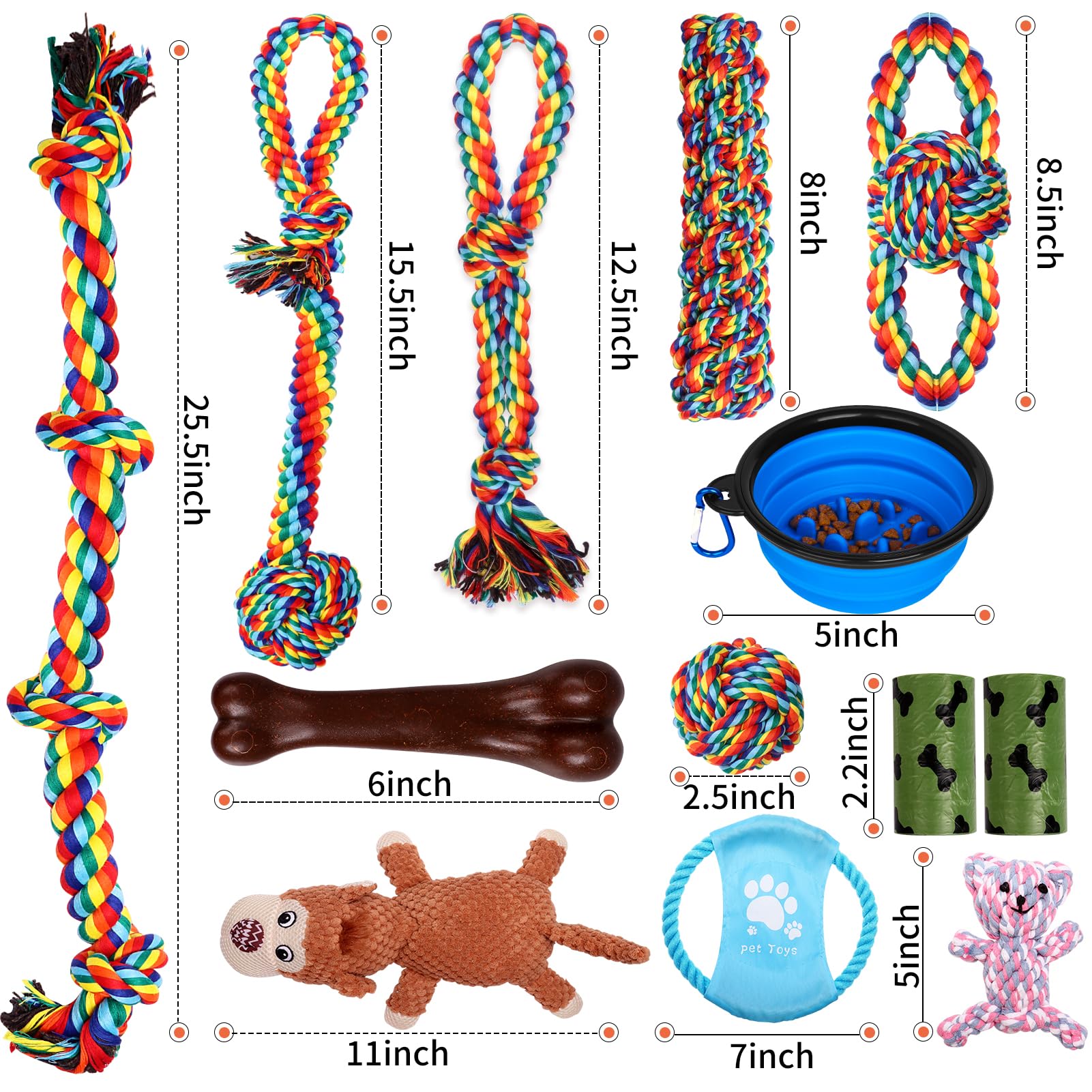XLMYS Lot de 17 Jouets à mâcher pour Chiens agressifs, Jouets de Dentition pour Chiot, Jouets à mâcher en Corde pour Chien