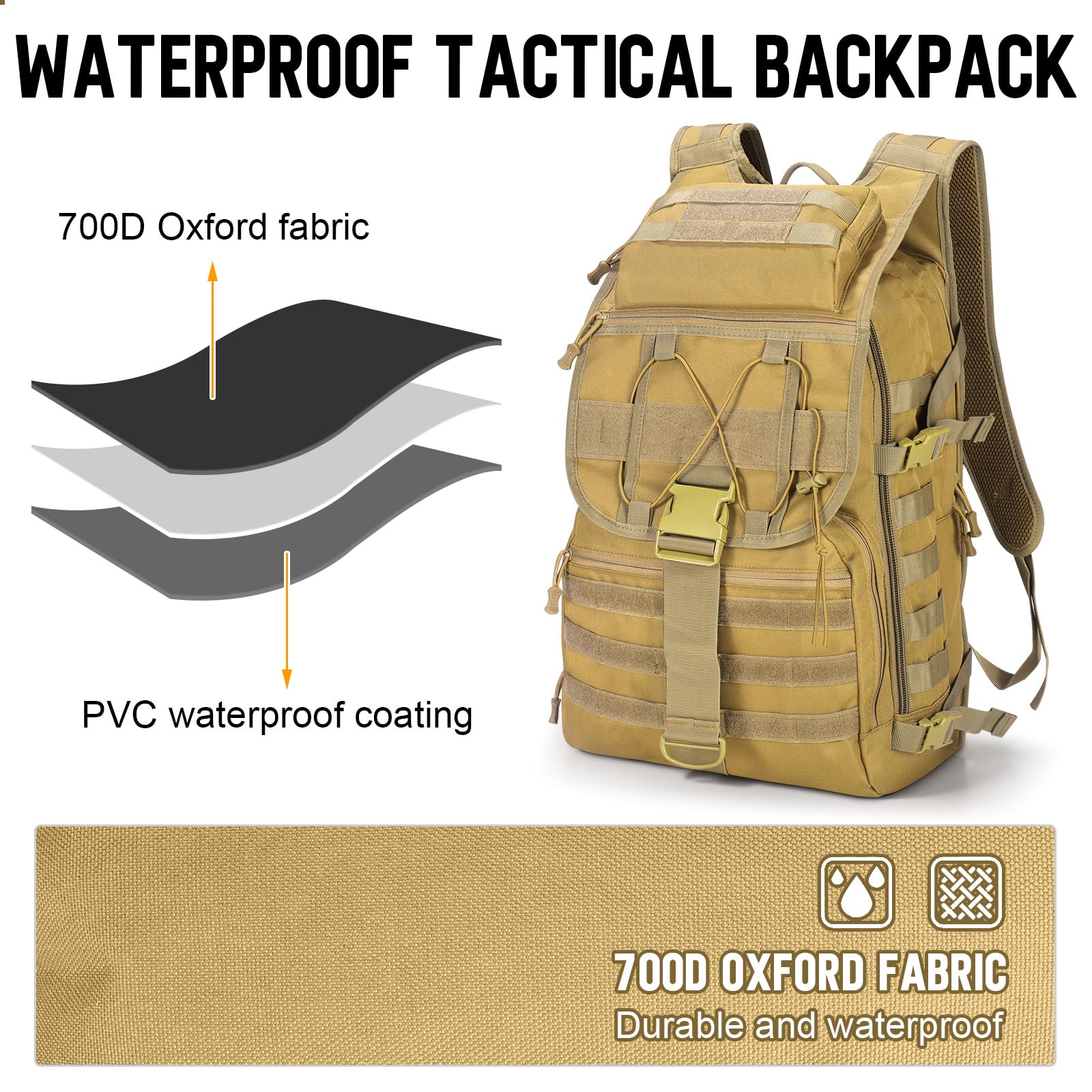 SHANNA Mochila Militar Utilidad 35L/50L Tactica, Mochila Crossfit Gran Capacidad Paquete de Asalto Molle, Mochilas de Emergencia de 3 Días para Caza Senderismo Acampada y Actividad al Aire Libre