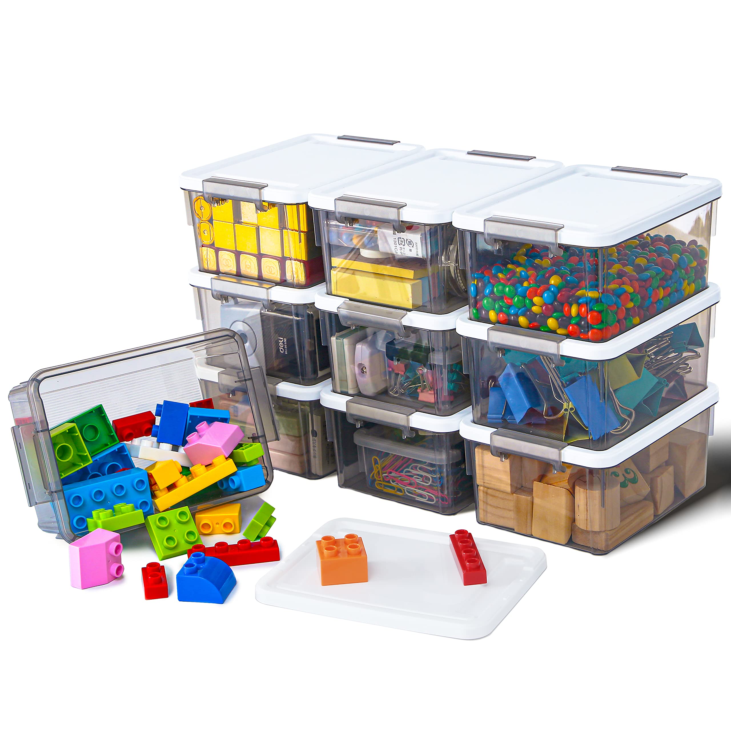 ITYLIFE CITYLIFE1.3 QT 10 Pack Small Storage Bins Plastic Storage Container Stackable Box with Lids for Organizing, Clear Grey