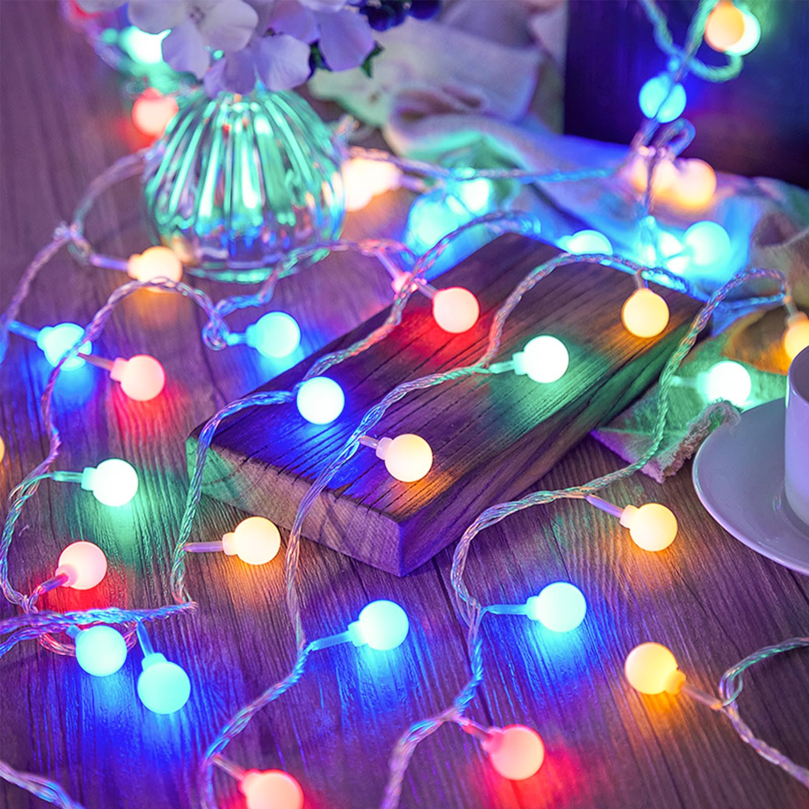 ENLACE LED Lichterkette Kugeln, 10M 80 LED Lichterkette Kugeln Batteriebetrieben, 2 Modi Funkeln und Dauerlicht, Bunte Kugel Lichterketten, für Weihnachten, Hochzeit, Party, Garten