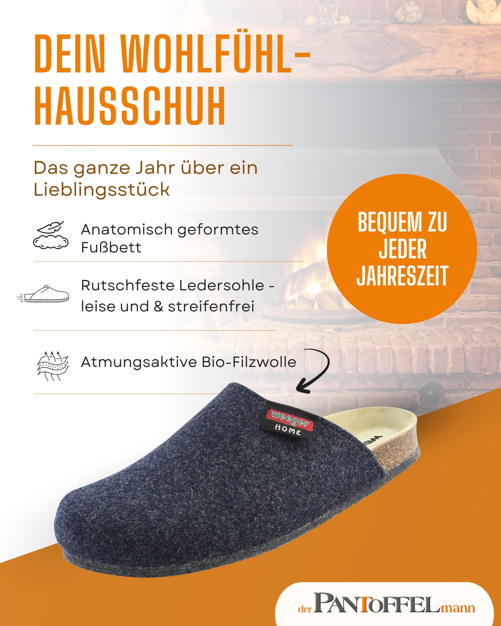 Pantoffelmann Bio Filzclogs mit ABS Sohle, versch. Farben, Gr. 36-48