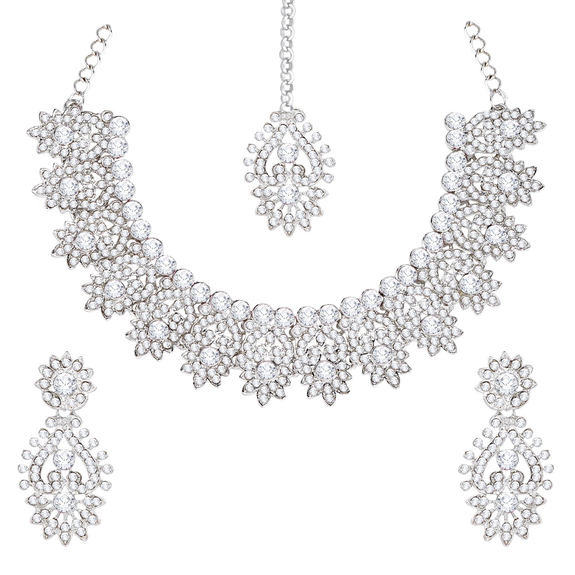 Atasi International Silver Plated Diamond Jewellery Set For Women Suitable for Bridal, Wedding, Party & Festive Occasions (Silver, White) (B0CBH3H6FK) Amazon Price History, Amazon Price Tracker