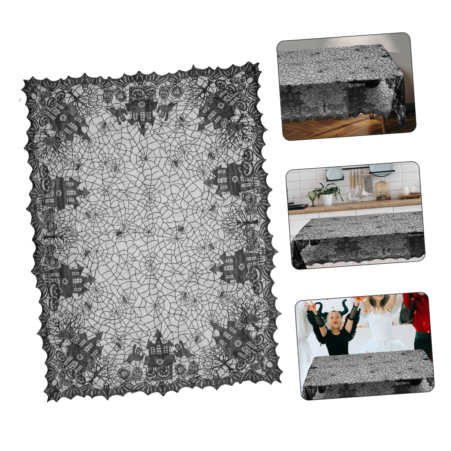 Cabilock 5 Pz Tovaglia Di Halloween Casa Delle Tartarughe Accessori Per Rettili Finta Ragnatela Piante Di Per Recinzione Luce Di Festa Decorazione Artificiale Gnomi Black Pizzo