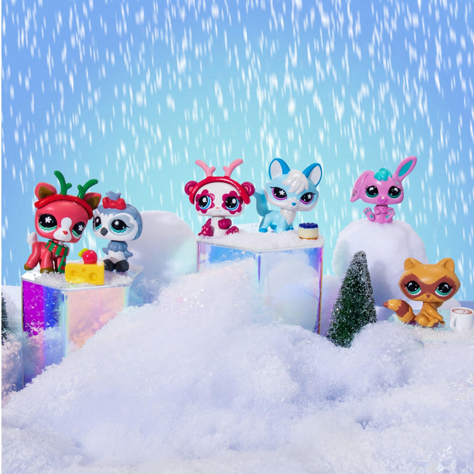 Littlest Pet Shop kalendarz adwentowy dla zwierząt domowych, 8 sklepów dla zwierząt domowych i 16 akcesoriów, kalendarz na Boże Narodzenie, mini figurki ze zwierzętami do kolekcjonowania, zabawki dla
