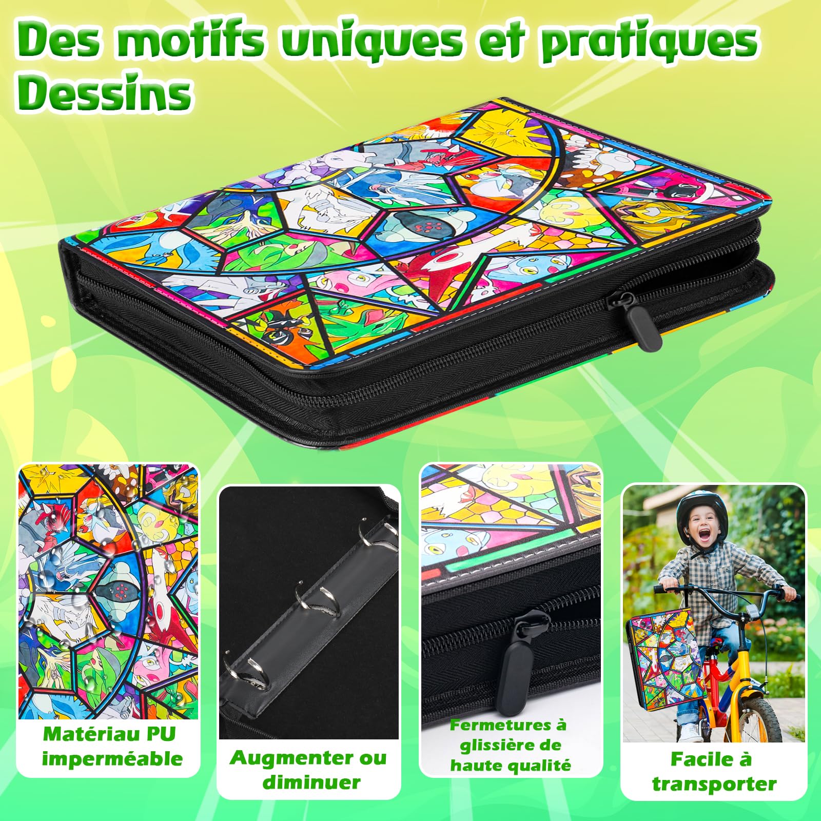 Classeur Carte,Capacité de 50 pages de 900 Cartes, Porte Cartes,Organisateur de cartes,Porte Cartes en cuir Imperméable Fermeture éclair, un cadeau les garçons et les filles - CM900