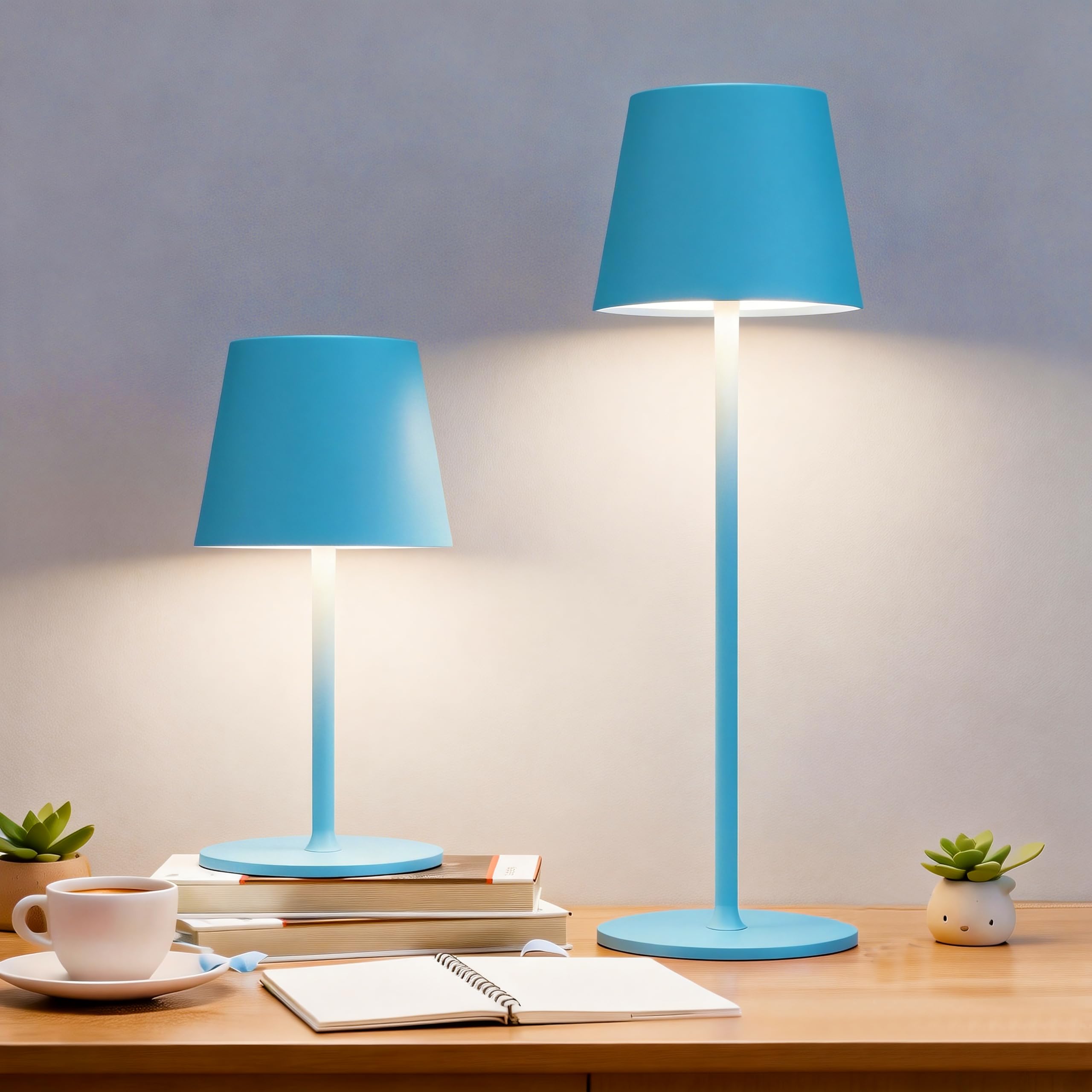 Navy Blue Rechargeable Table Lamps with 320LM & Touch Control, 5400mAh Battery Lamp with Metal Shade & 3 Adjustable Pole, Cordless Lamps with 3 Color Modes for Restaurant Bedroom Outdoor (1 Pack)