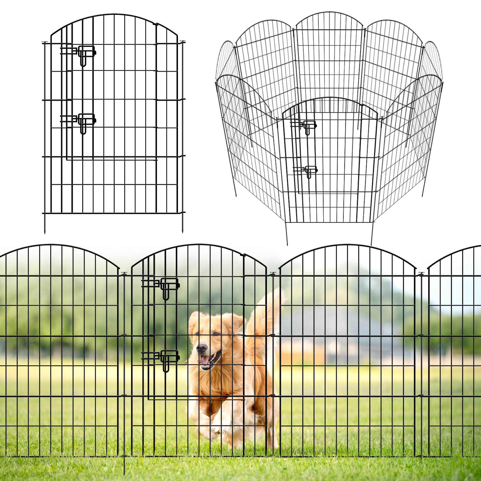 ARIFARO Metalowe dekoracyjne ogrodzenie ogrodowe, łuk 101 cm (wys.) x 71 cm (szer.) 5 sztuk, bez kopania, ogrodzenie barierowe dla zwierząt domowych, nierdzewny metalowy panel ogrodzeniowy dla psa