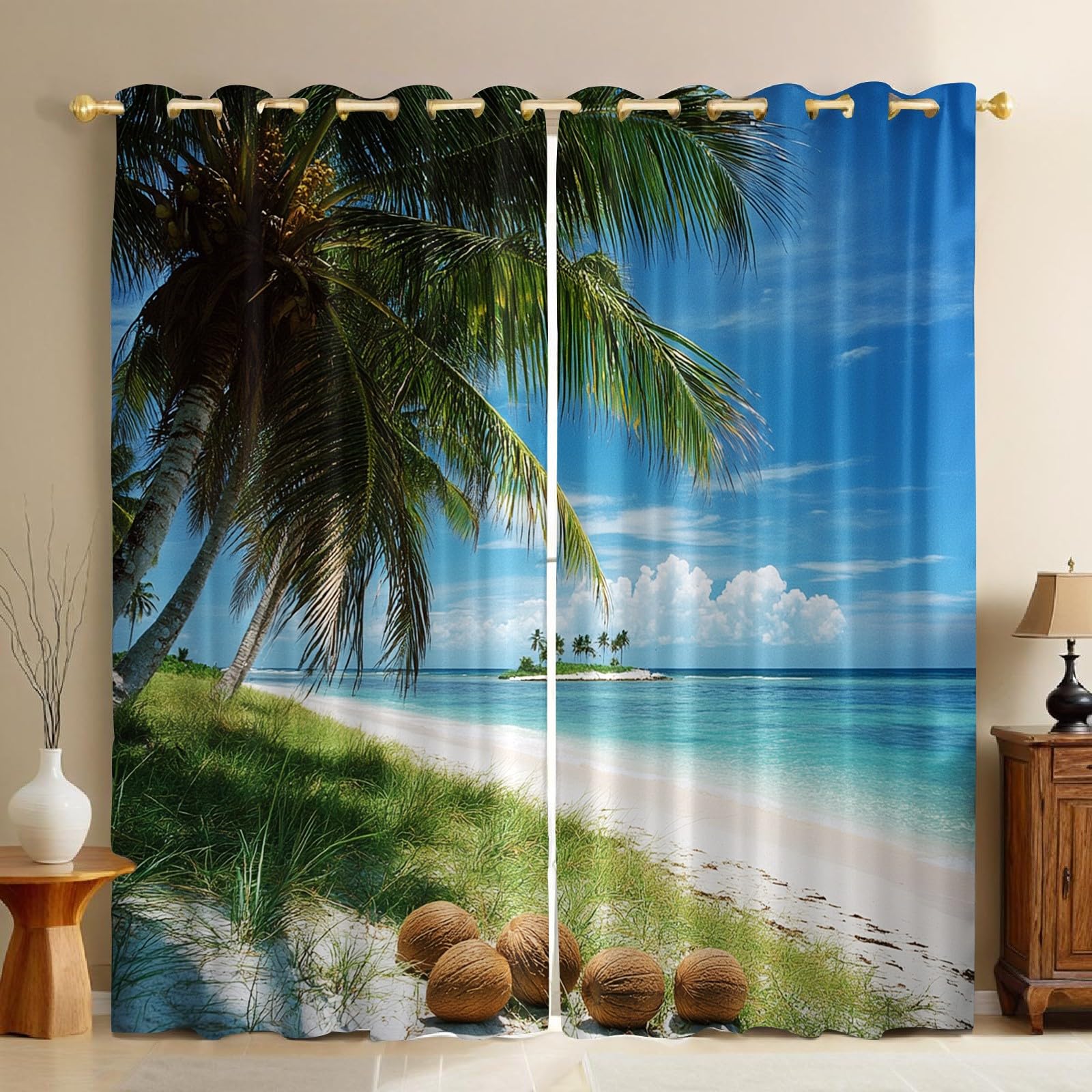 Rideaux thermiques et phoniques occultants plage tropicale