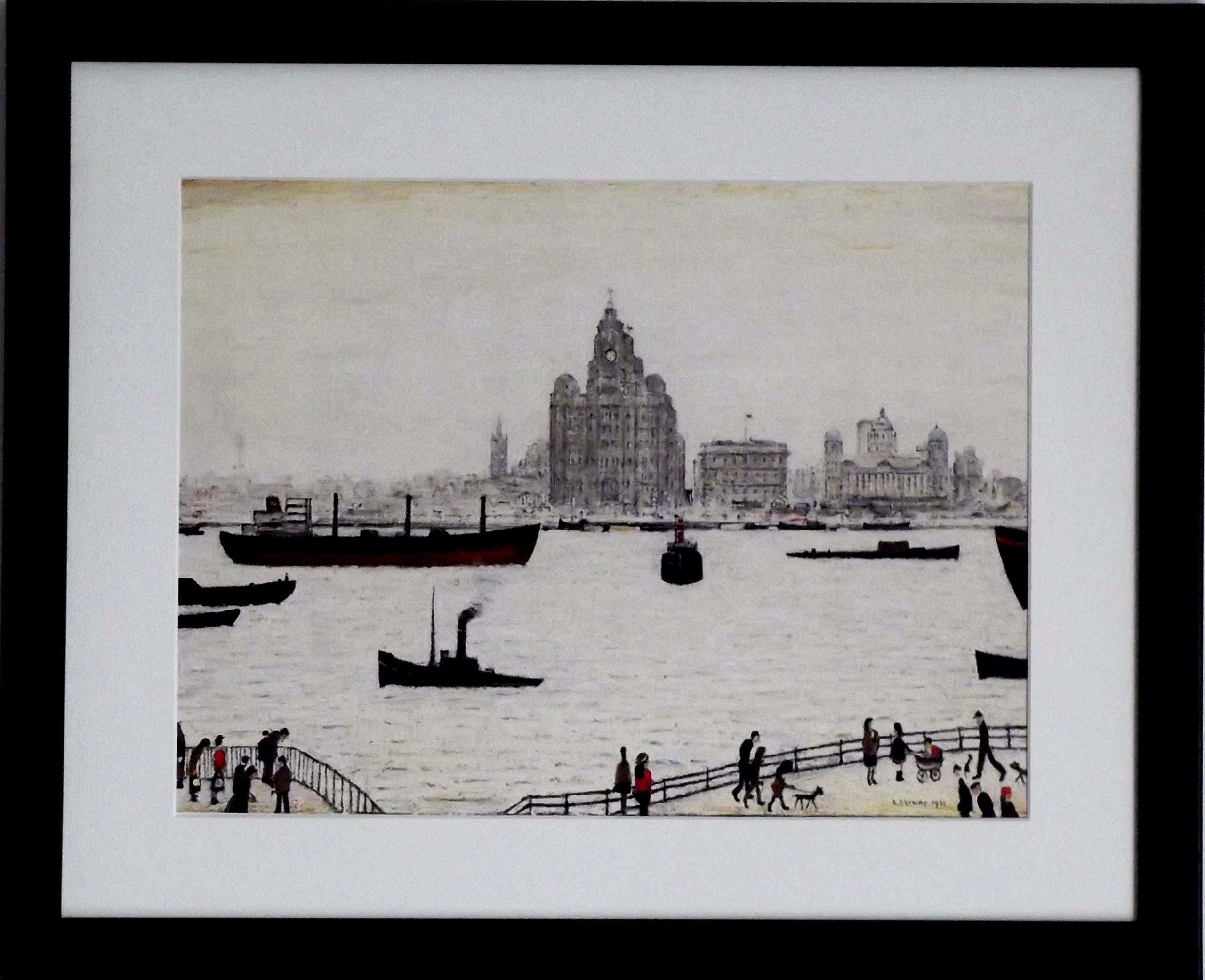 Stateoftheart-uk AUTHENTIC L S Lowry Print - LIVER BUILDING - 21 x 17inch Black frame with Mount and Large Image