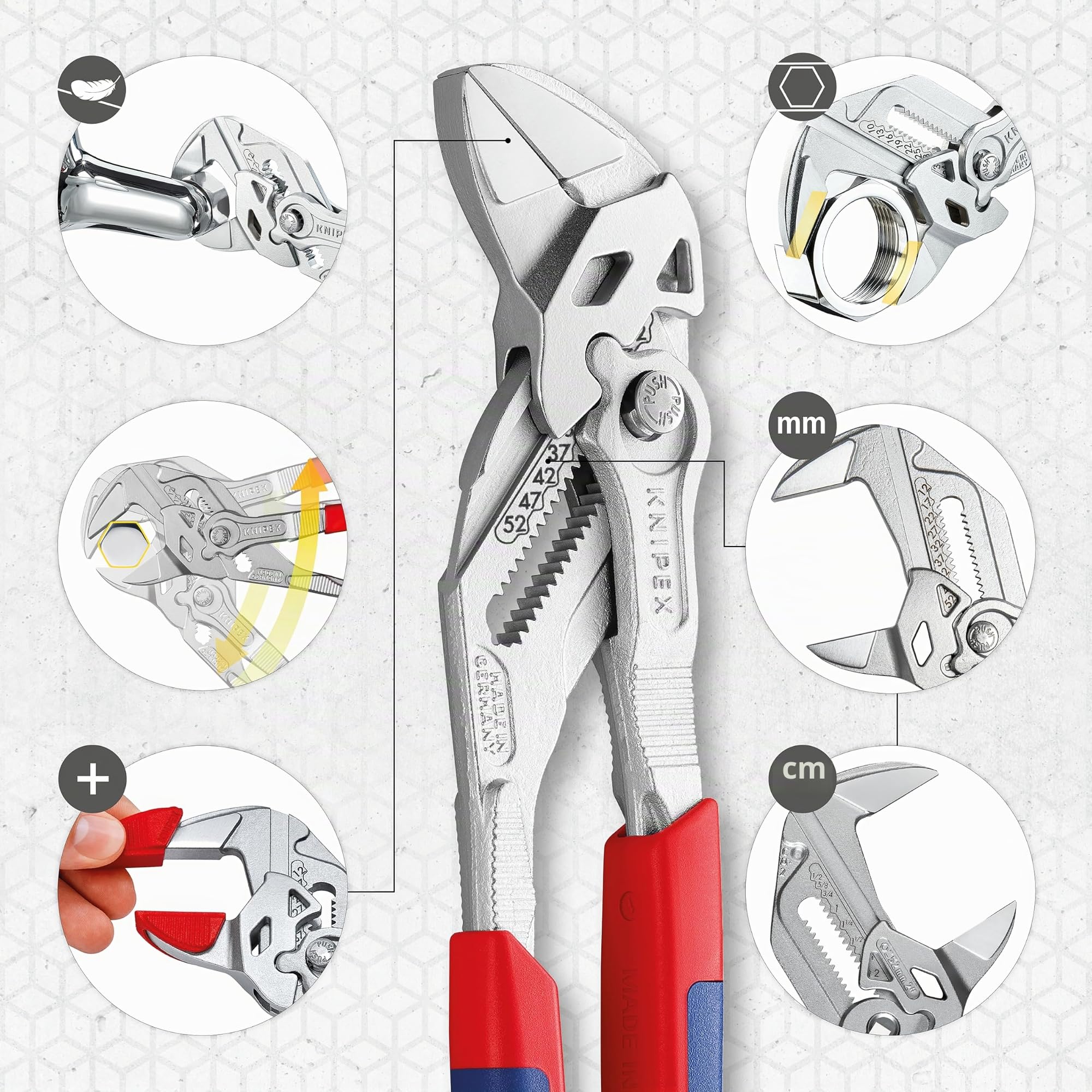 KNIPEX Pinza chiave pinza e chiave in un unico utensile cromata con impugnature multicomponente 250 mm, 86 05 250