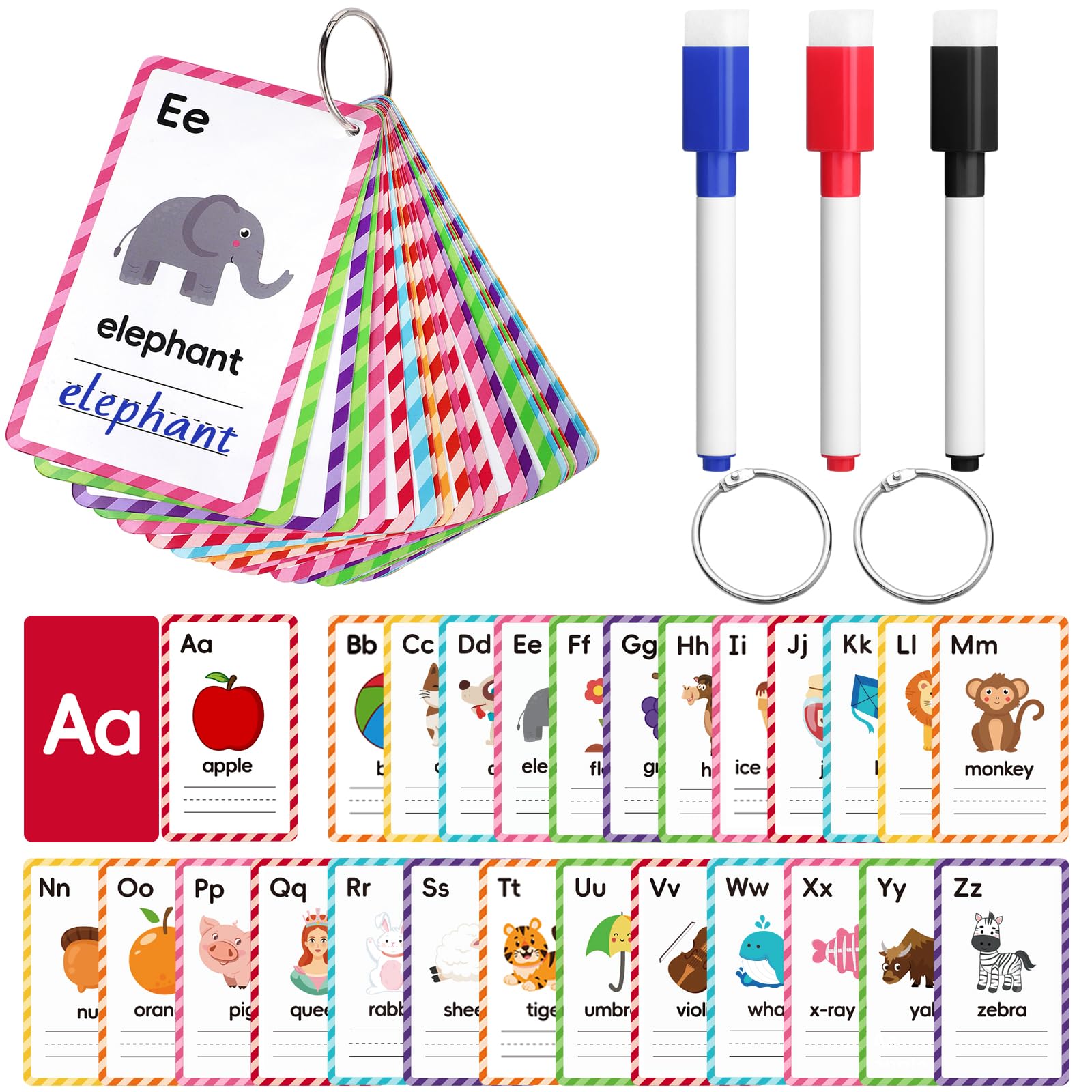 BESARME 26 Pcs Alphabet Flash Card 1-3 ABC Learning & Sight Words Flash Cards for Toddlers and Preschoolers Homeschool & Classroom