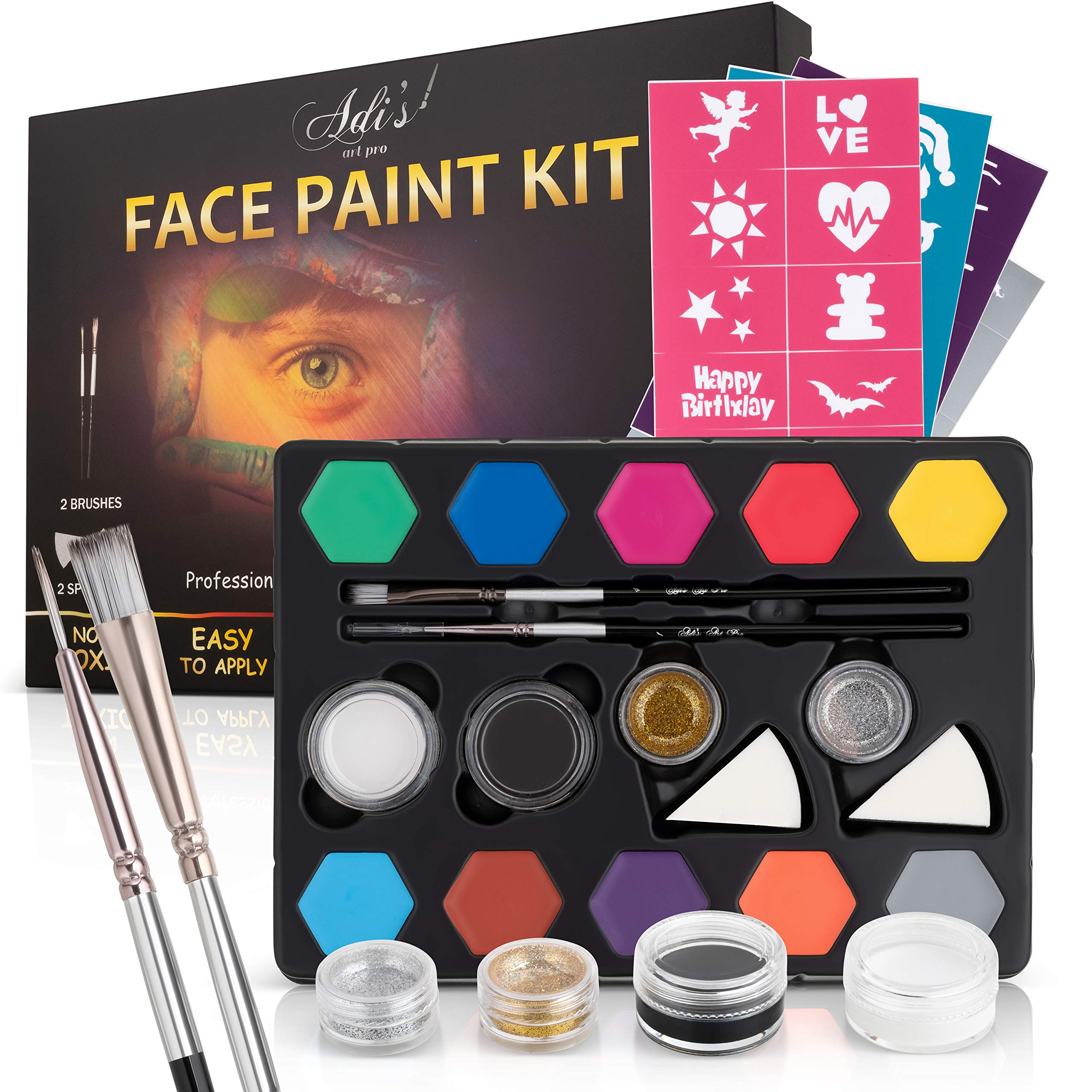 ADIS&GUYS Face Painting Kit for Kids – 58pc Set with 10