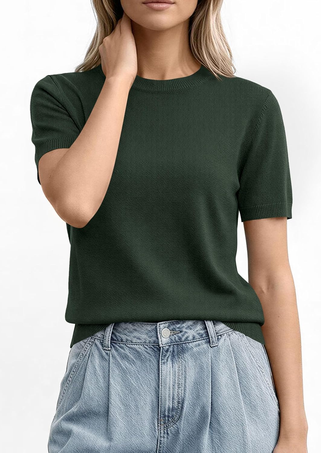 PRETTYGARDEN Women's Short Sleeve Sweaters 2026 Spring Crew Neck Knit Work Shirts Business Casual Tops Summer Fashion Clothes - Image 6