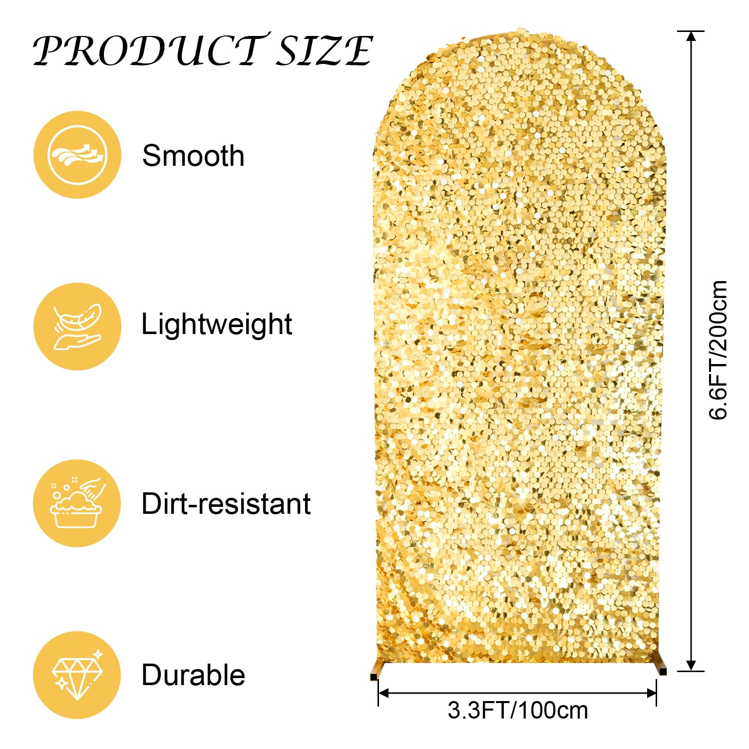 SaitiMade Copertura per fondale ad arco con paillettes dorate, 1,8 m | Copertura per archi di nozze, copertura rotonda per sfondo Chiara per feste di compleanno, cerimonie, baby shower, banchetti