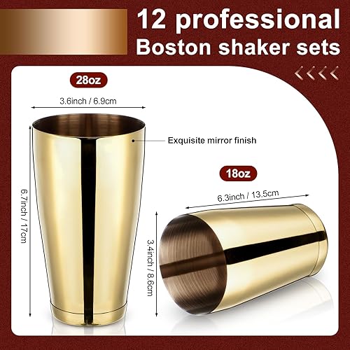 Miniatura 9 de Juego de 24 cocteleras de 18 onzas y 28 onzas Pro Bar Boston Shaker Set de acero inoxidable para cócteles, cocteleras, latas, coctelera de martini,